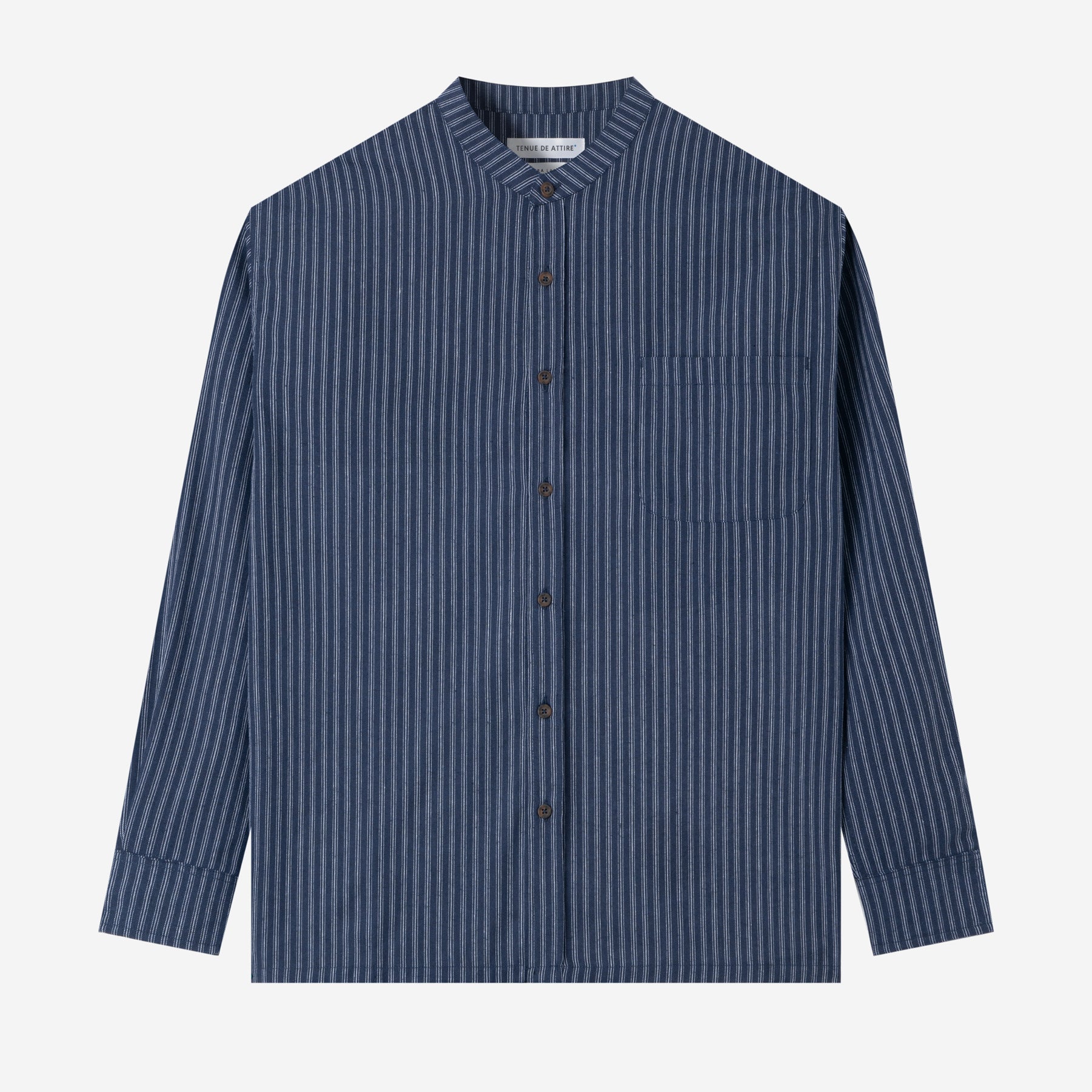 Le Ramdane Band Collar Striped Long Sleeve Shirt - Blue White