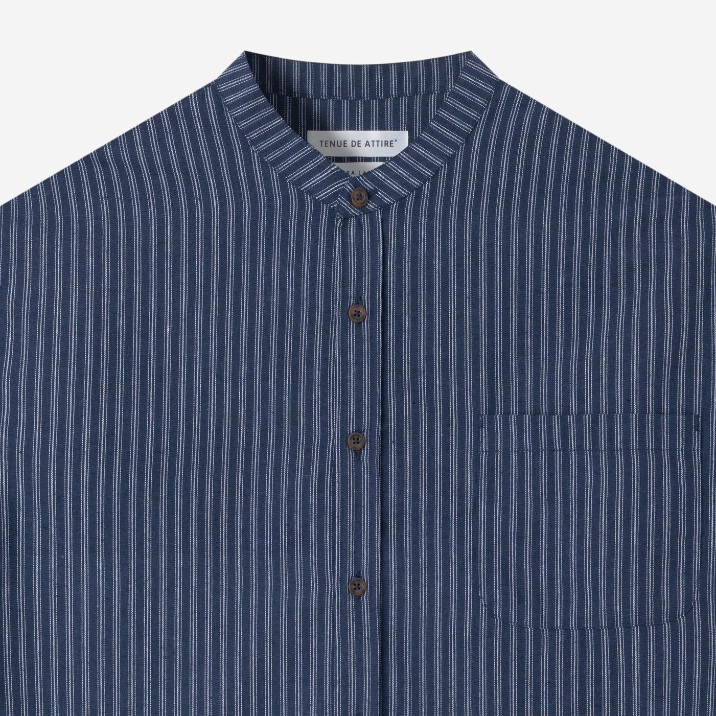 Le Ramdane Band Collar Striped Long Sleeve Shirt - Blue White