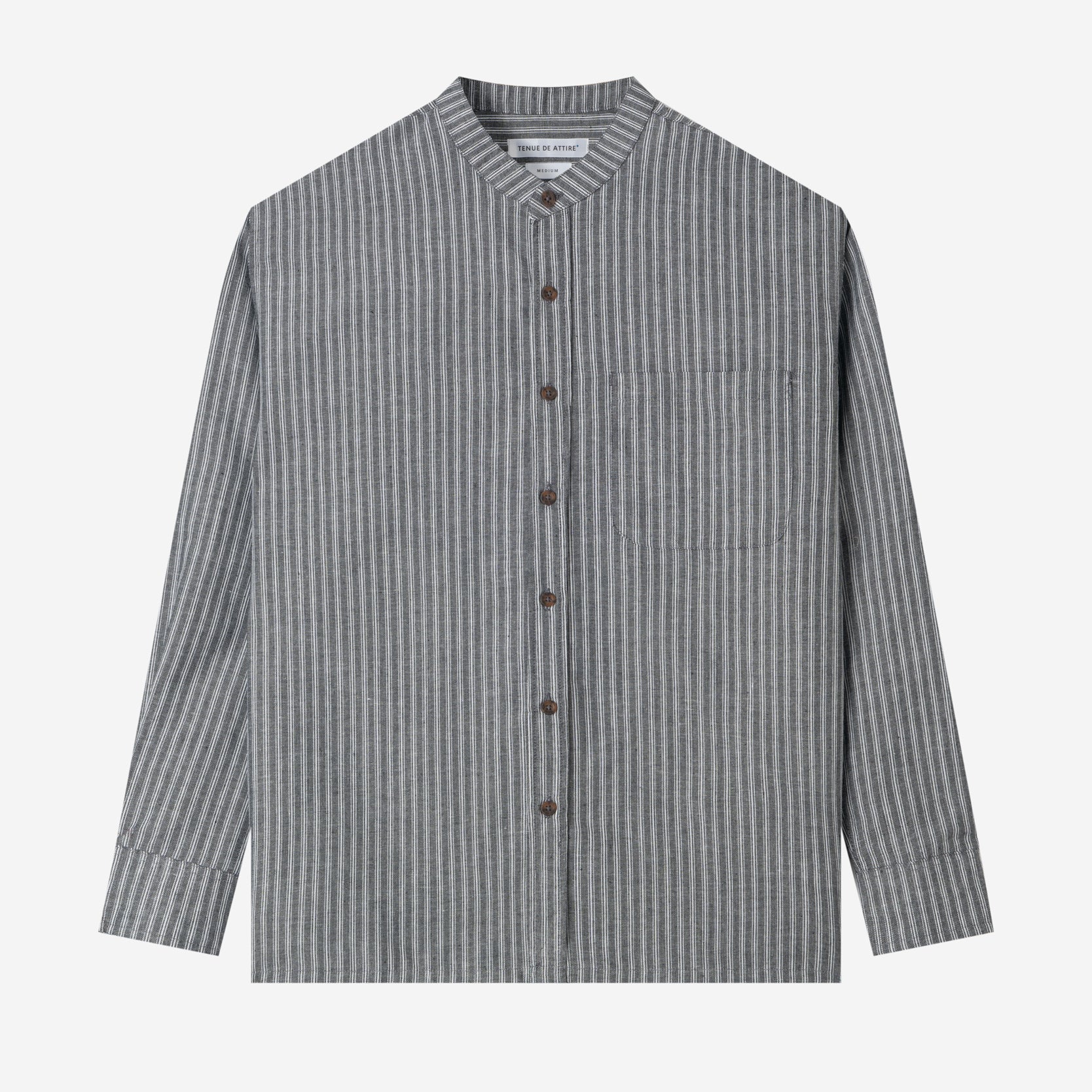 Le Ramdane Band Collar Striped Long Sleeve Shirt - Grey White
