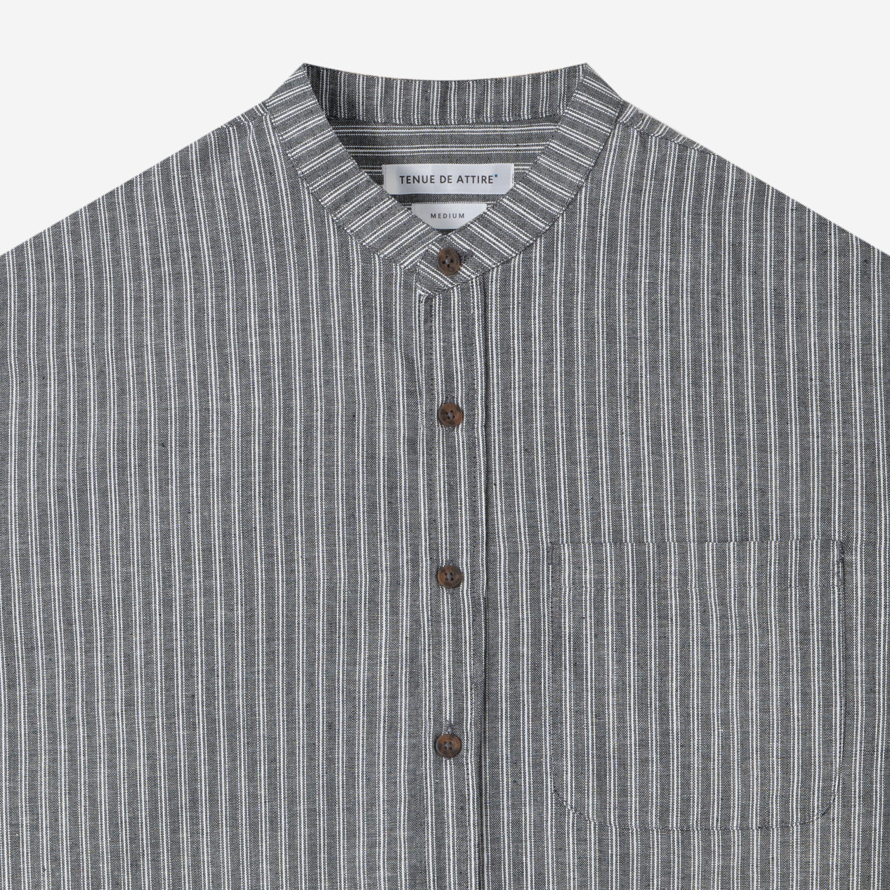 Le Ramdane Band Collar Striped Long Sleeve Shirt - Grey White