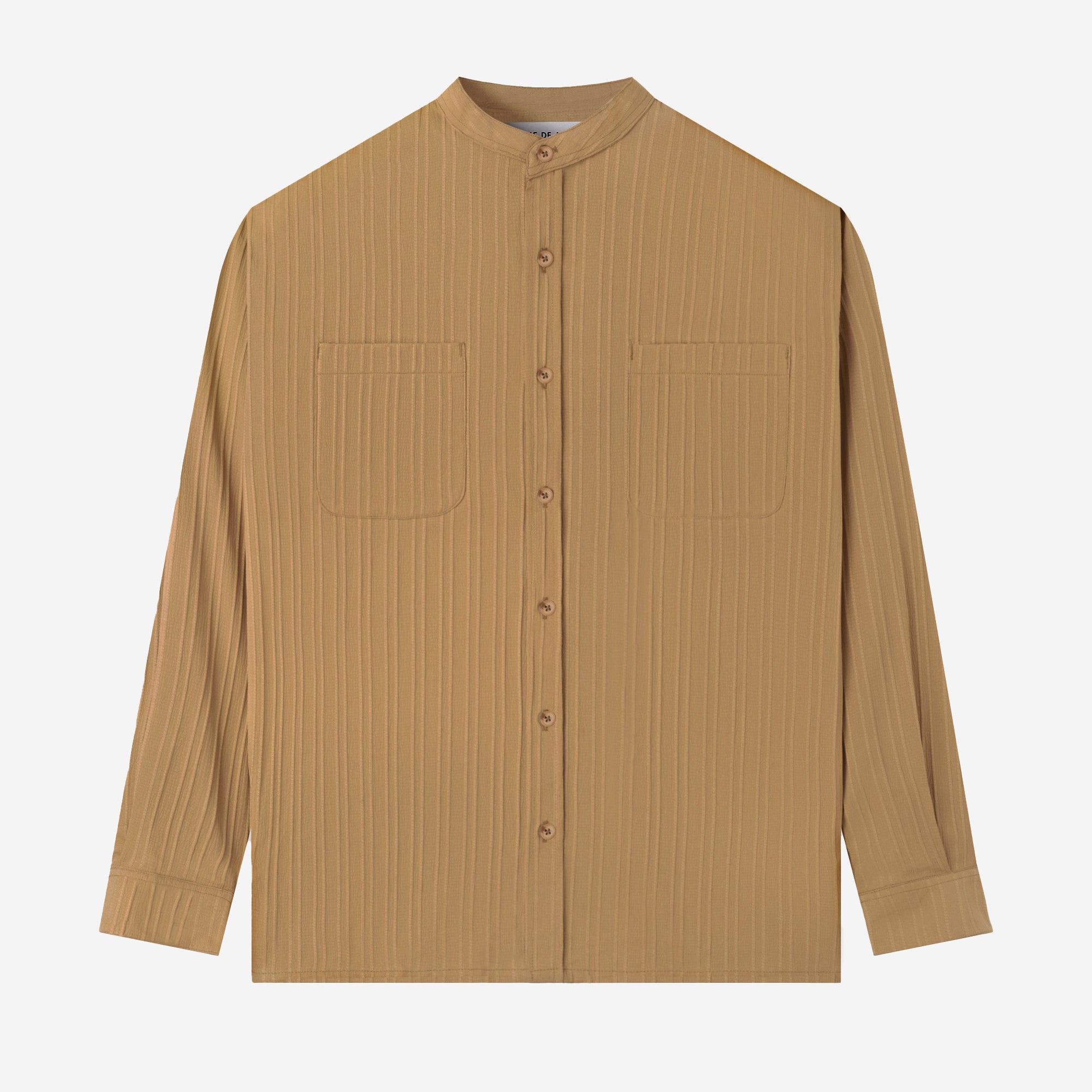 Le Ramdane Band Collar Two Pockets Striped Long Sleeve Shirt - Brown