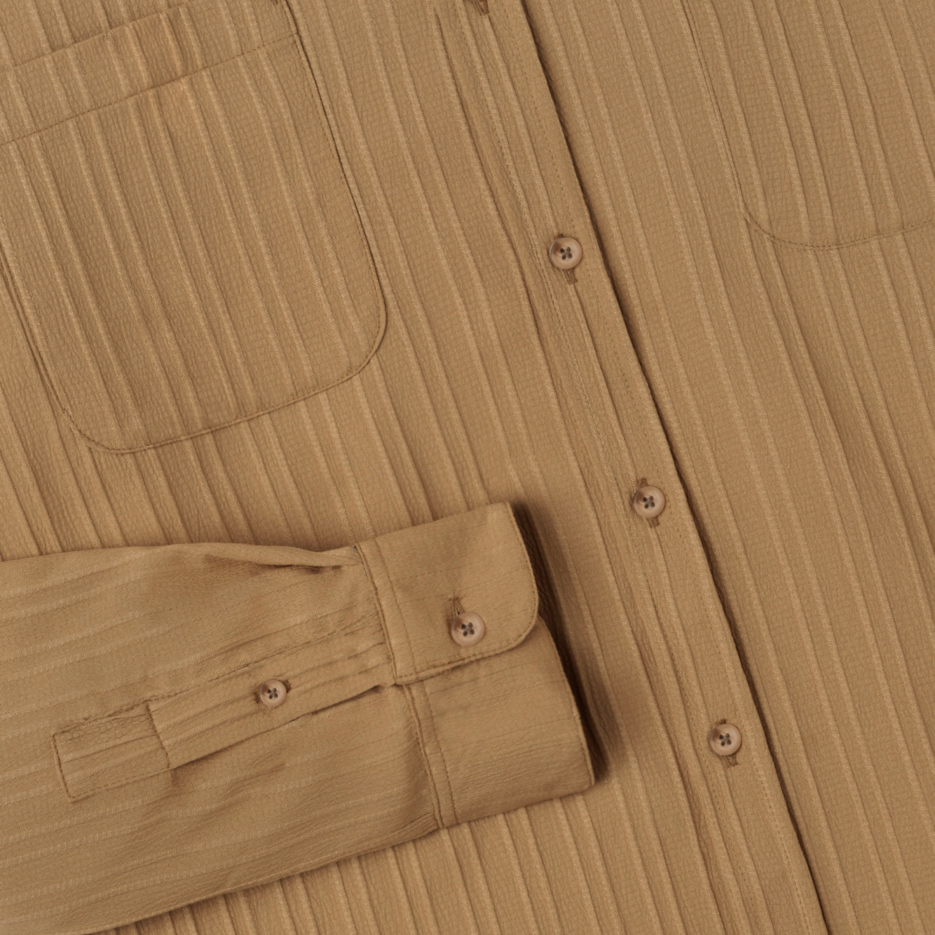 Le Ramdane Band Collar Two Pockets Striped Long Sleeve Shirt - Brown