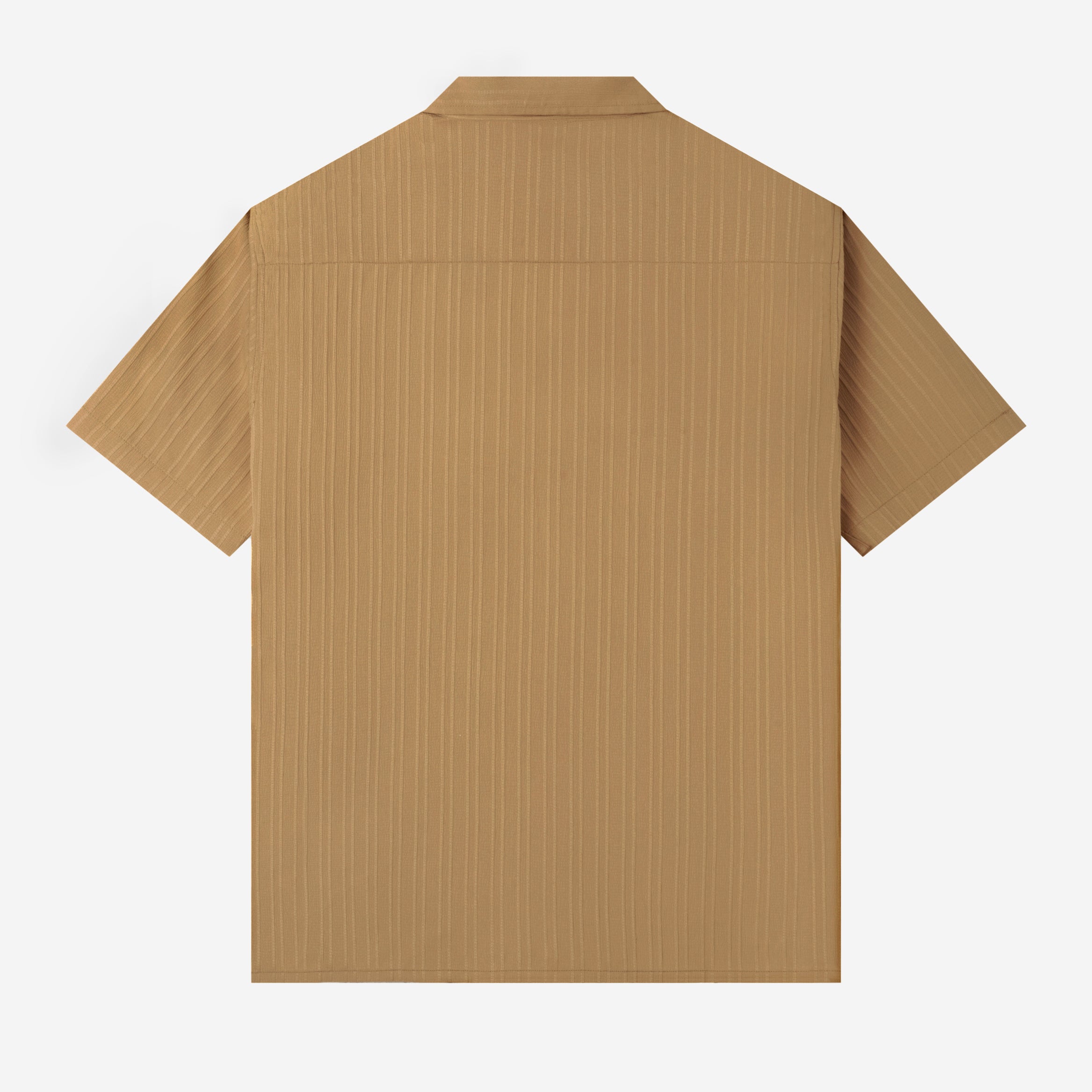 Day to Day Camp Collar Two Pockets Striped Short Sleeve Shirt - Brown