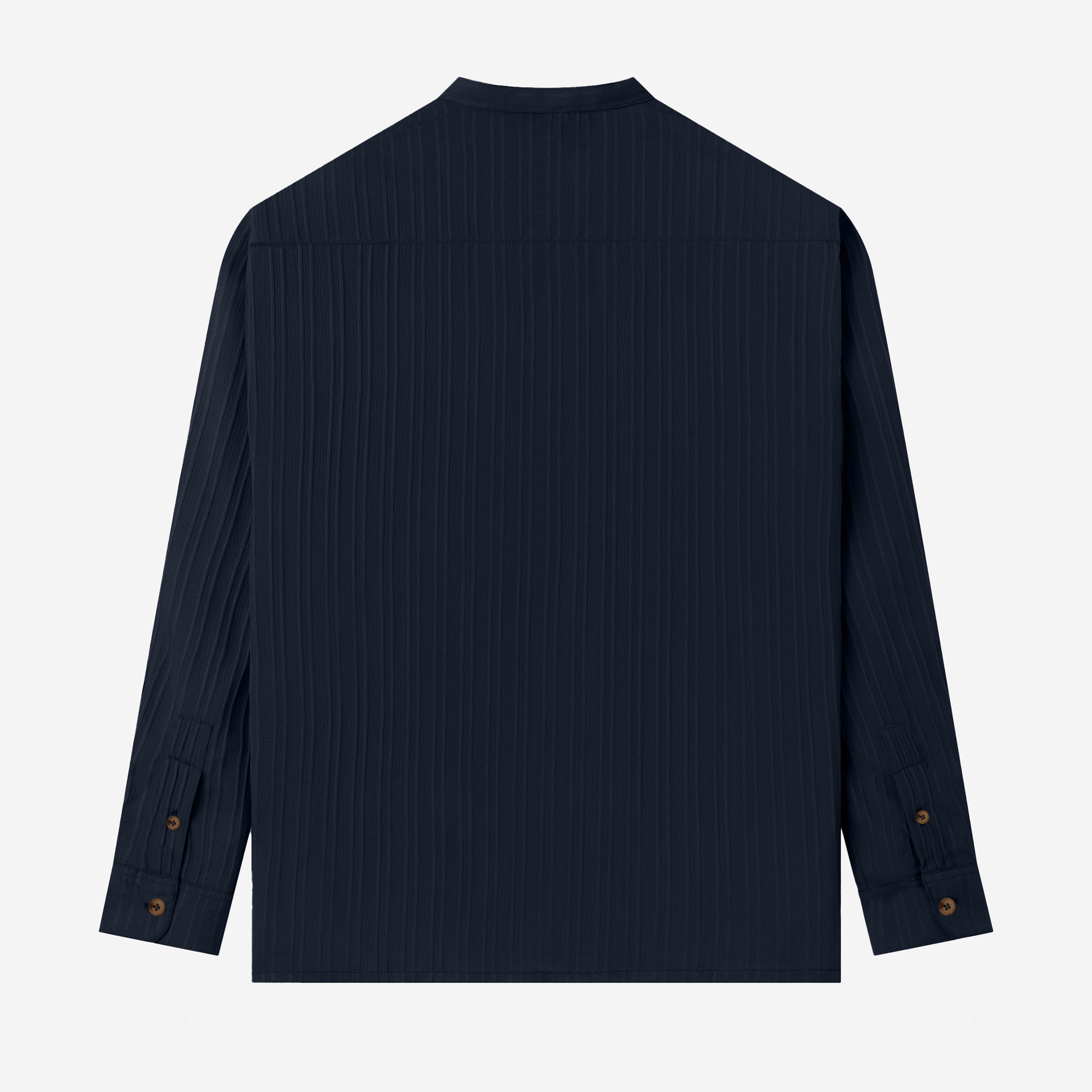 Le Ramdane Band Collar Two Pockets Striped Long Sleeve Shirt - Dark Navy