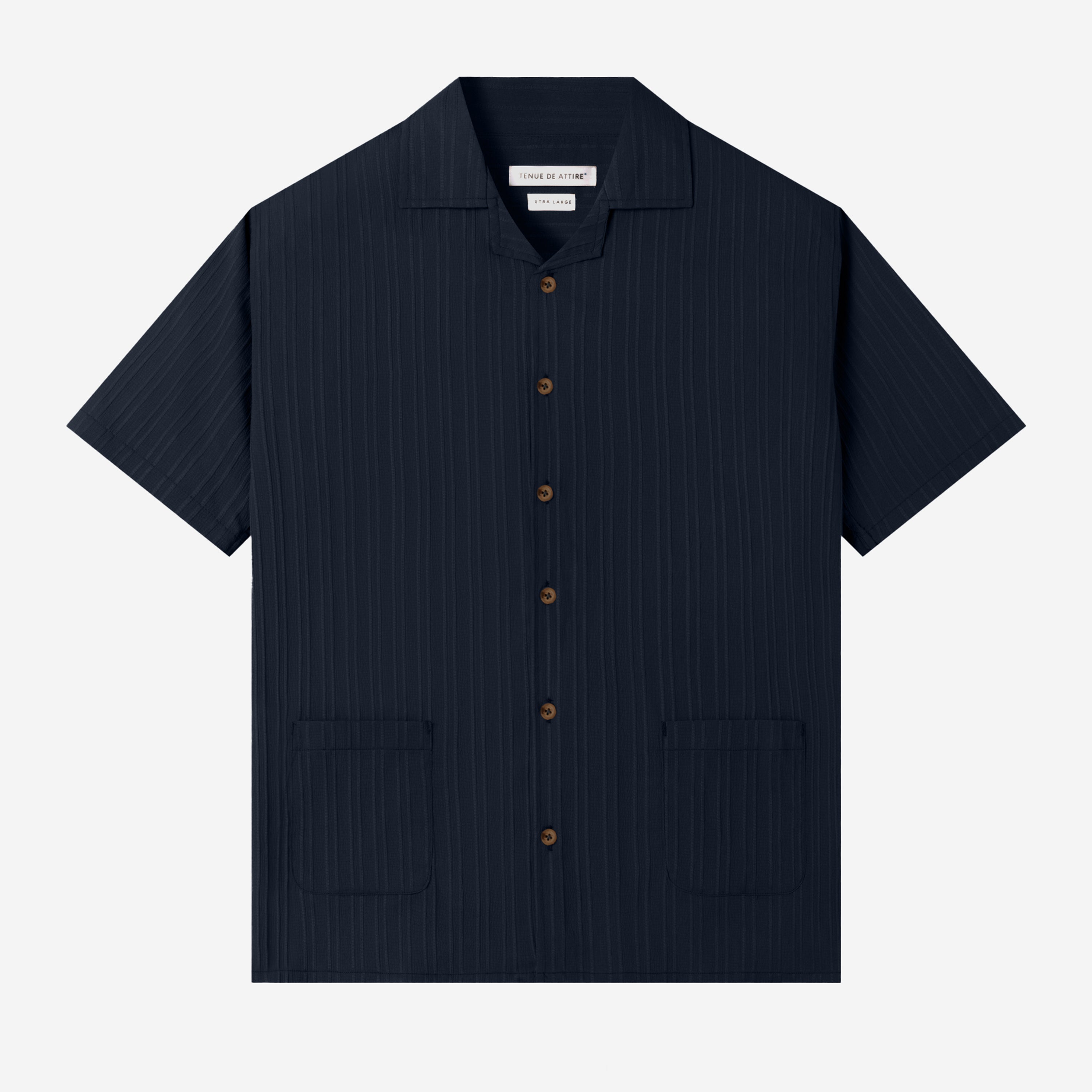 Day to Day Camp Collar Two Pockets Striped Short Sleeve Shirt - Dark Navy
