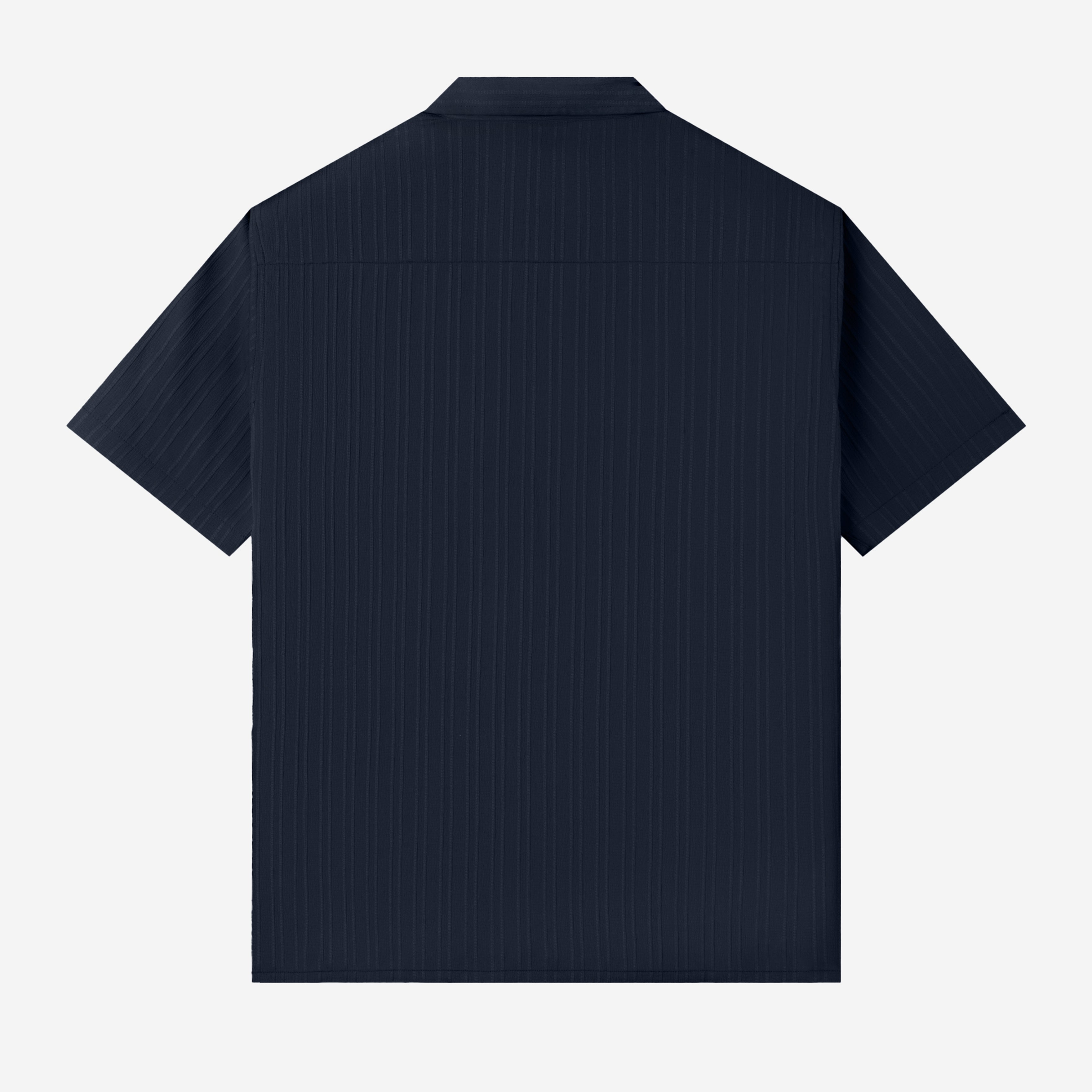 Day to Day Camp Collar Two Pockets Striped Short Sleeve Shirt - Dark Navy