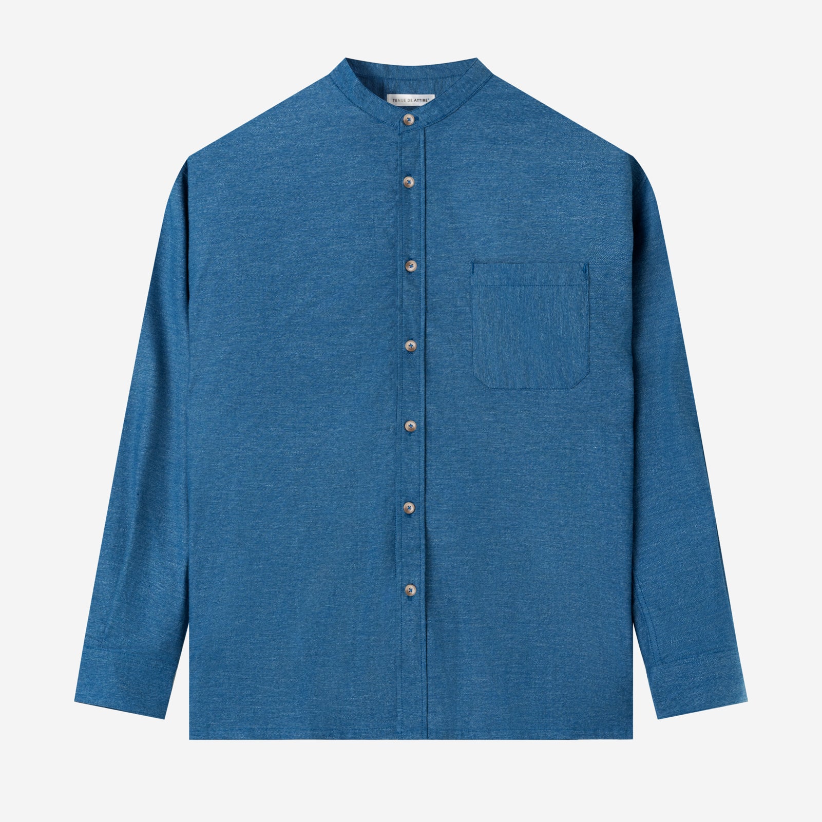 FACTORY SALE - Le Ramdane Band Collar Long Sleeve Shirt - Blue