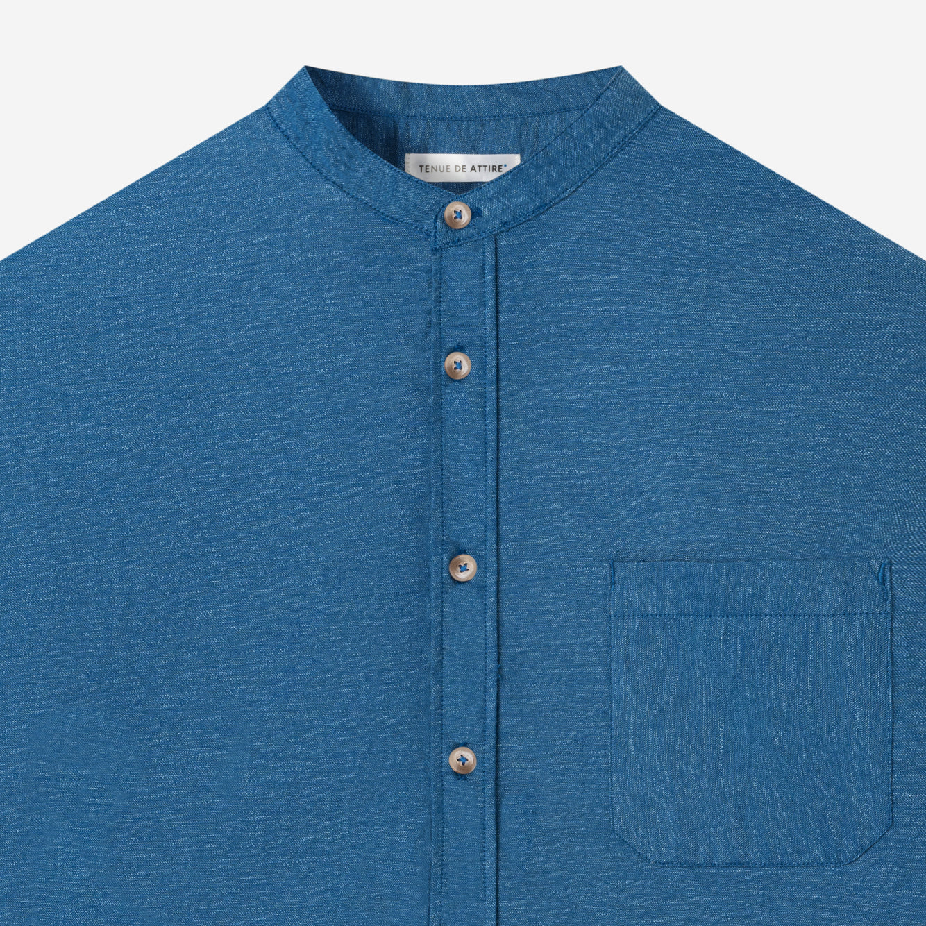 FACTORY SALE - Le Ramdane Band Collar Long Sleeve Shirt - Blue