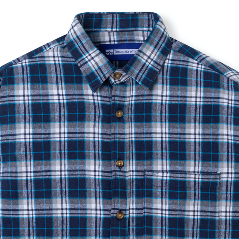 Everyday Flannel Long Sleeve - Navy Blue Line