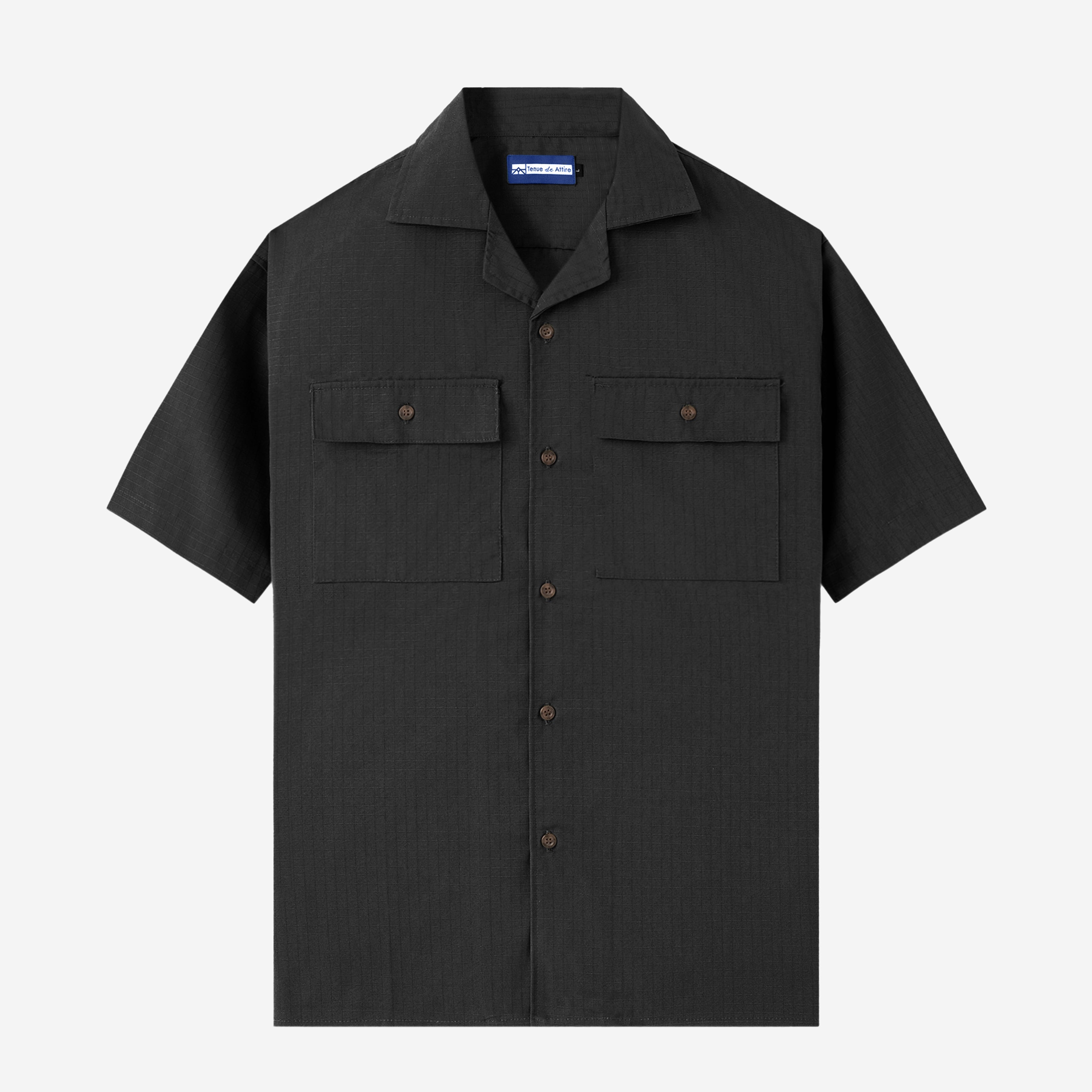 FACTORY SALE - Breakfast Club Short Sleeve Camp Collar Shirt - Black Ripstop