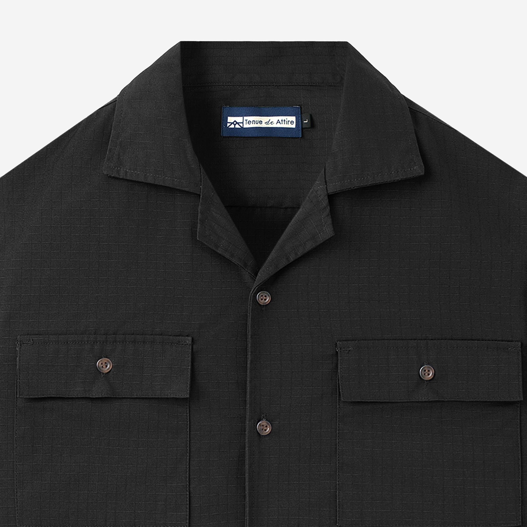 FACTORY SALE - Breakfast Club Short Sleeve Camp Collar Shirt - Black Ripstop