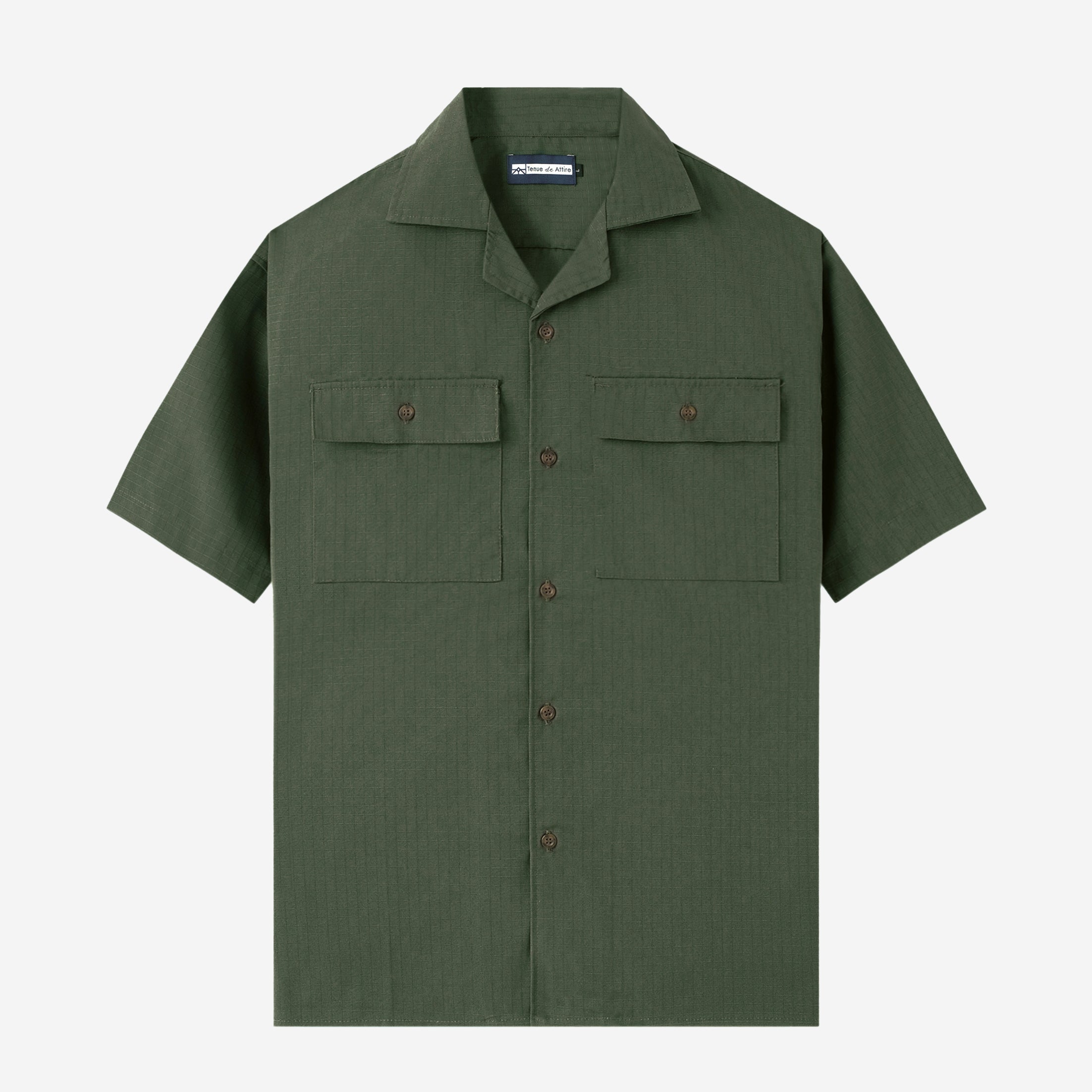 Breakfast Club Short Sleeve Camp Collar Shirt - Olive Ripstop