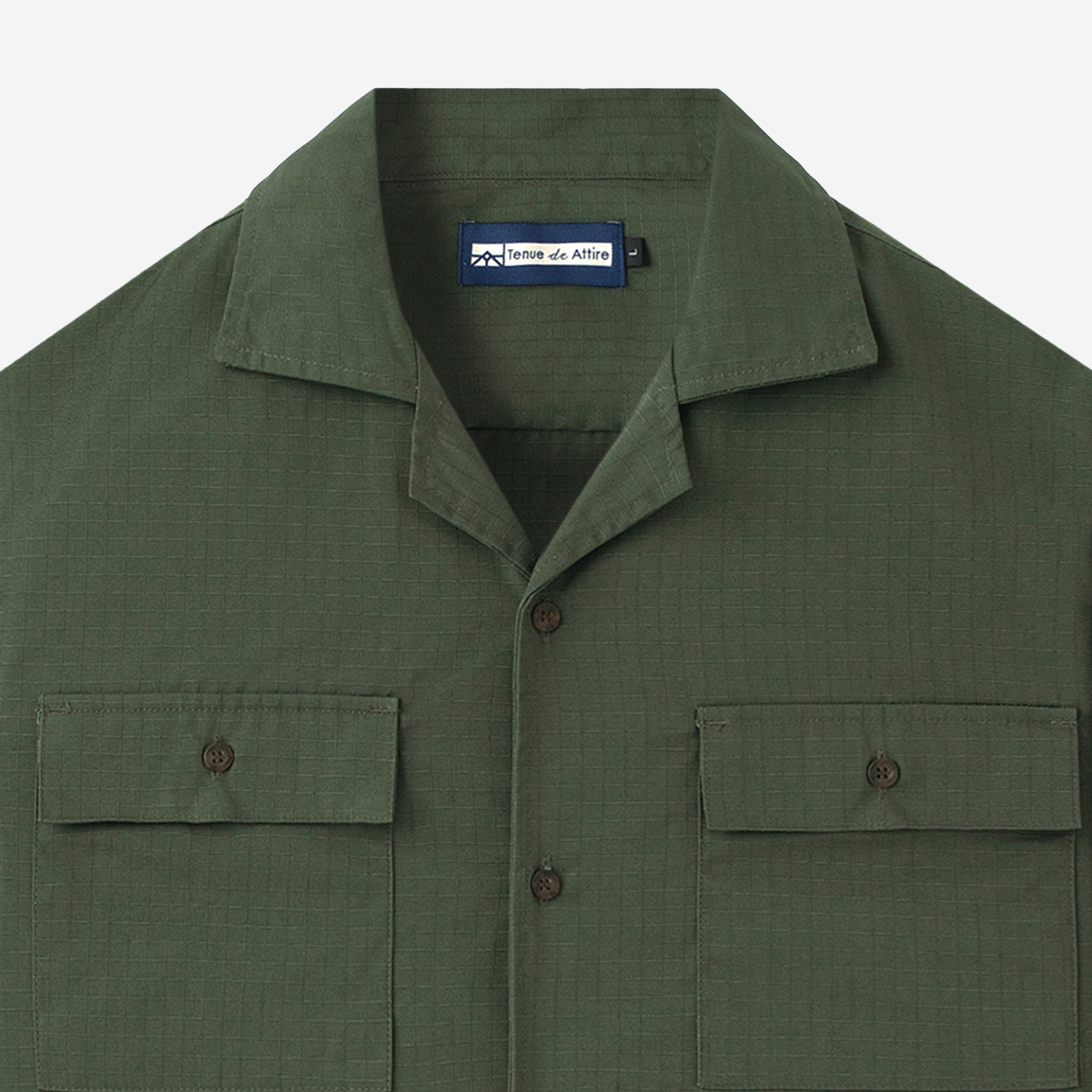 Breakfast Club Short Sleeve Camp Collar Shirt - Olive Ripstop