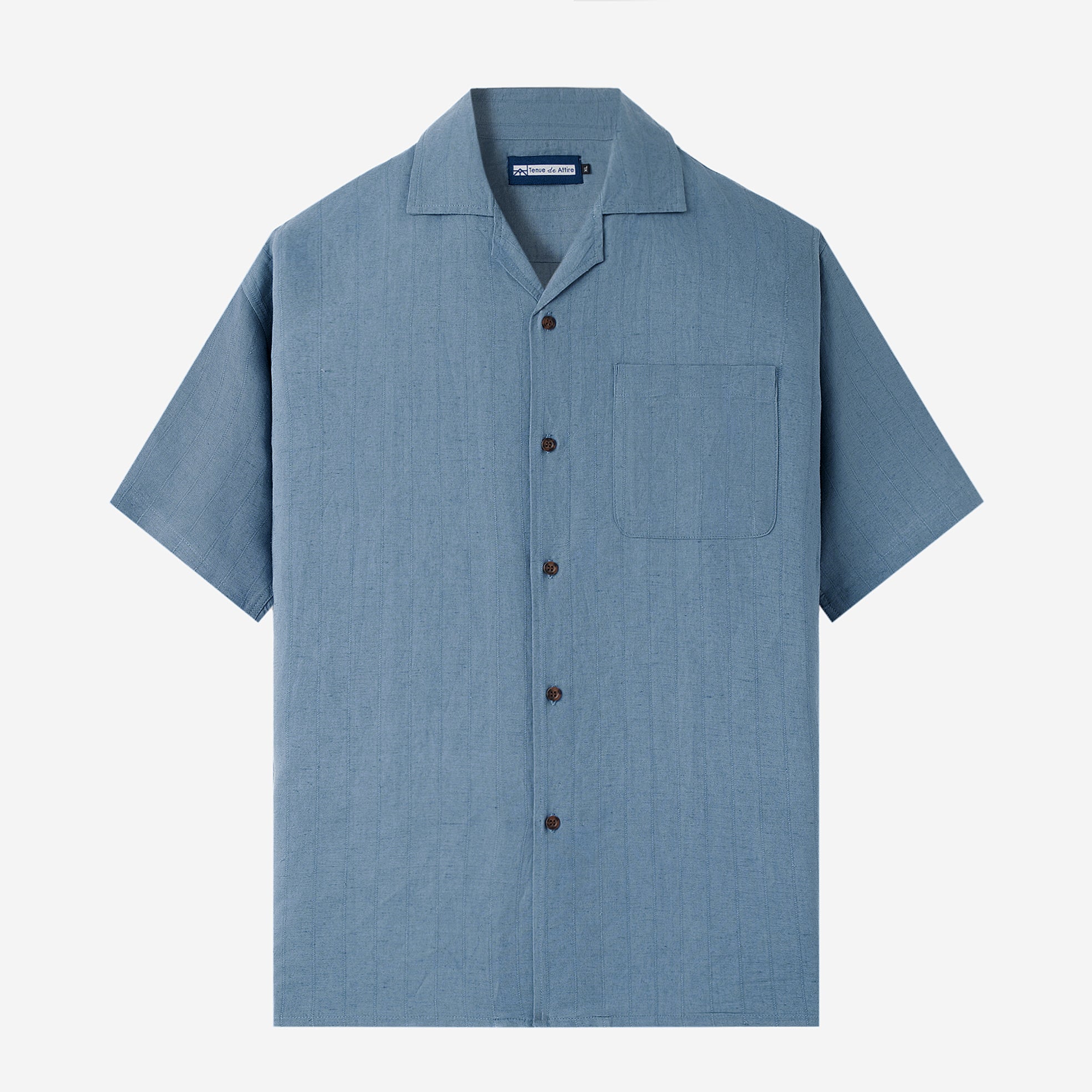 FACTORY SALE - Breakfast Club Short Sleeve Camp Collar Shirt - Blue Stripes