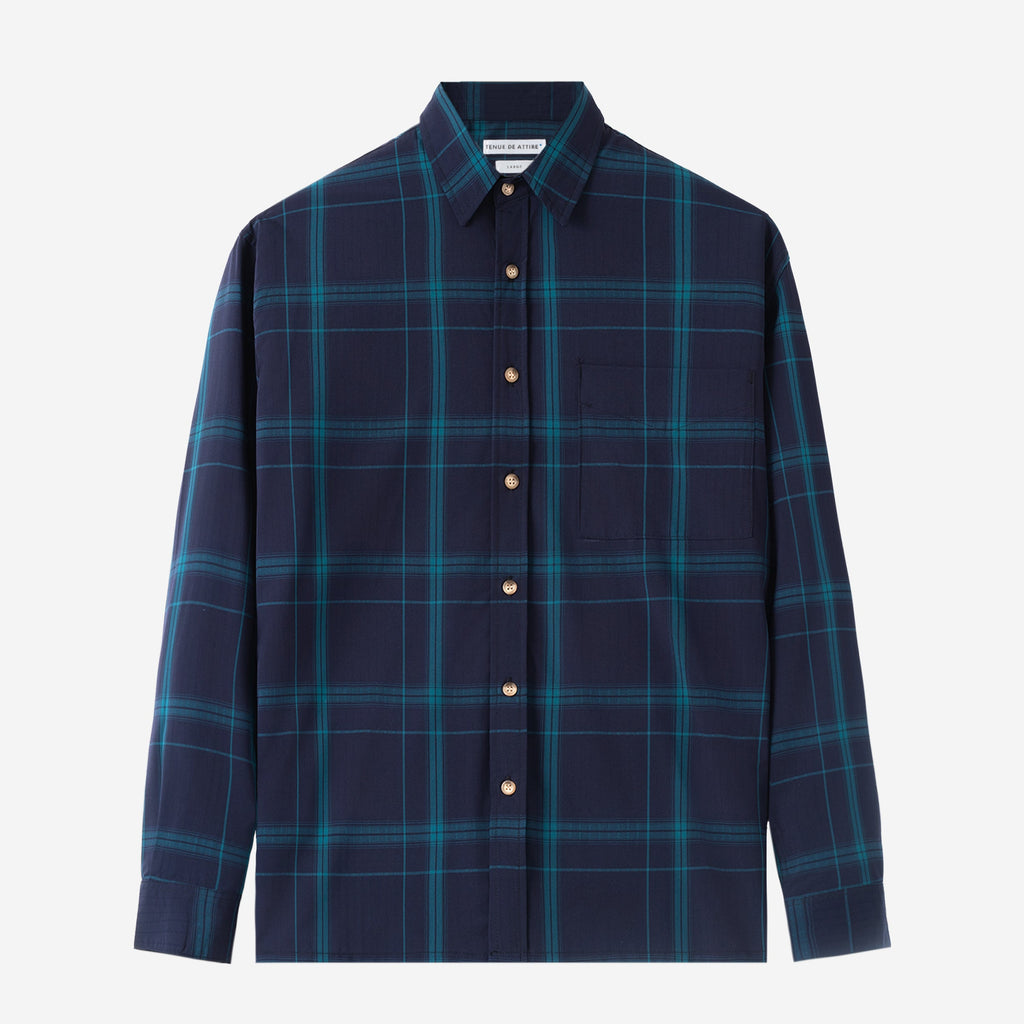 Office Hours Long Sleeve Shirt - Navy Plaid