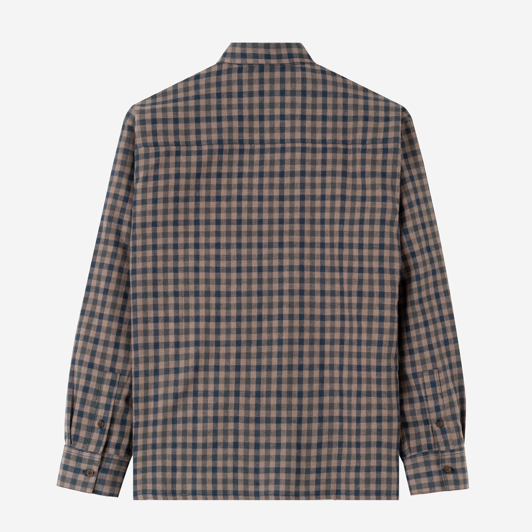 Sunny Vacation Long Sleeve Plaid Shirt - Navy Brown Squared