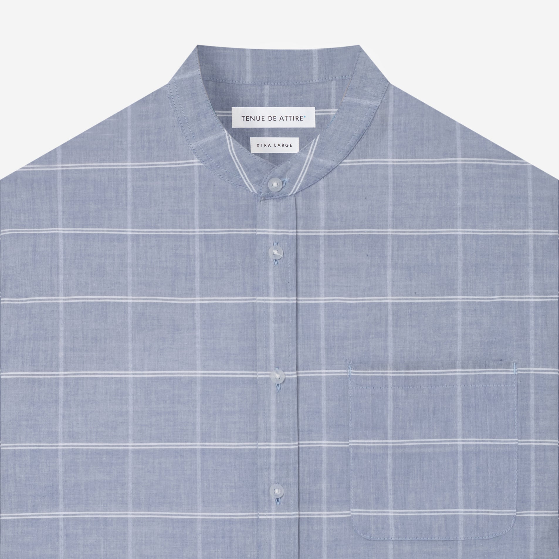 By The Hours Band Collar Long Sleeve Shirt Plaid Ice Blue