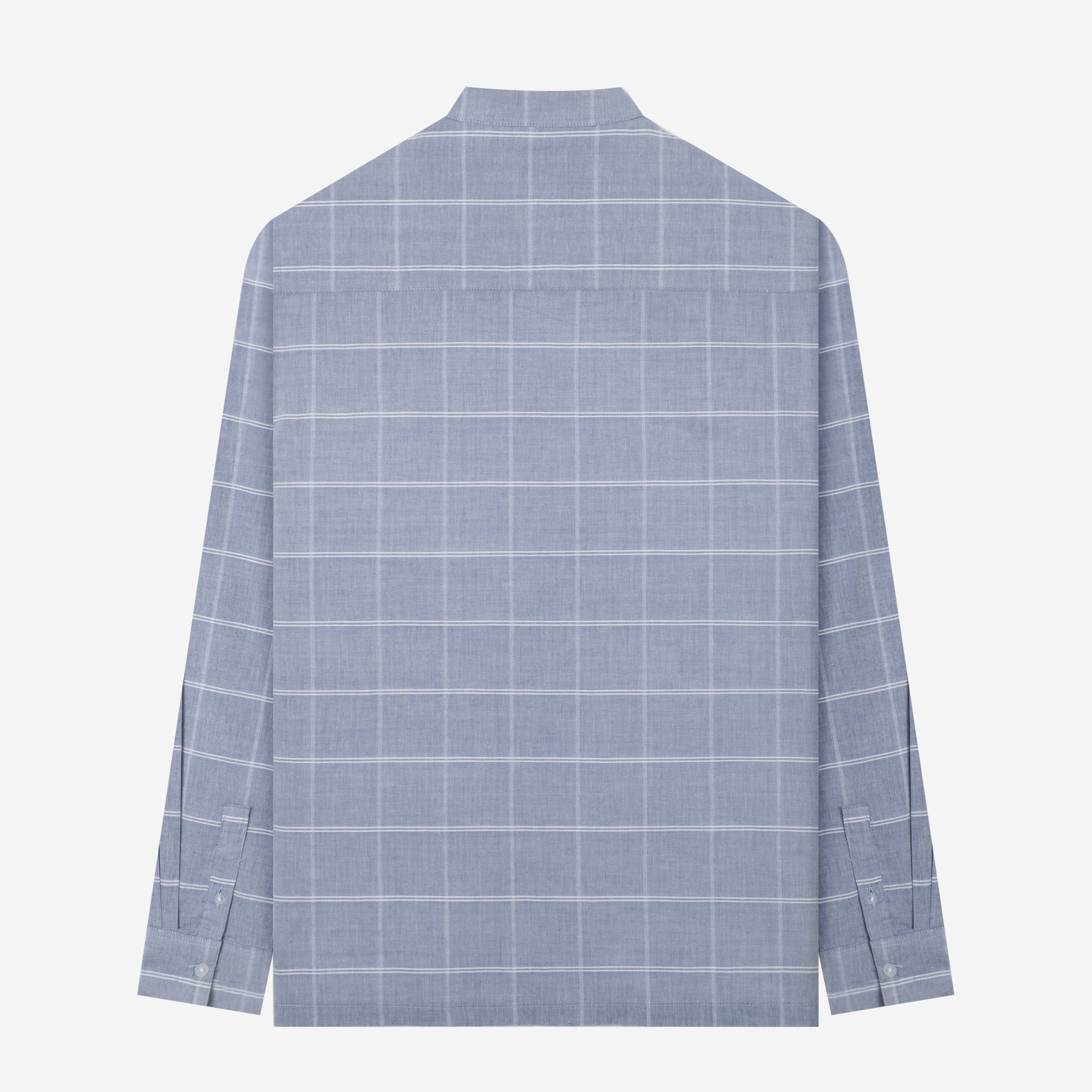 By The Hours Band Collar Long Sleeve Shirt Plaid Ice Blue