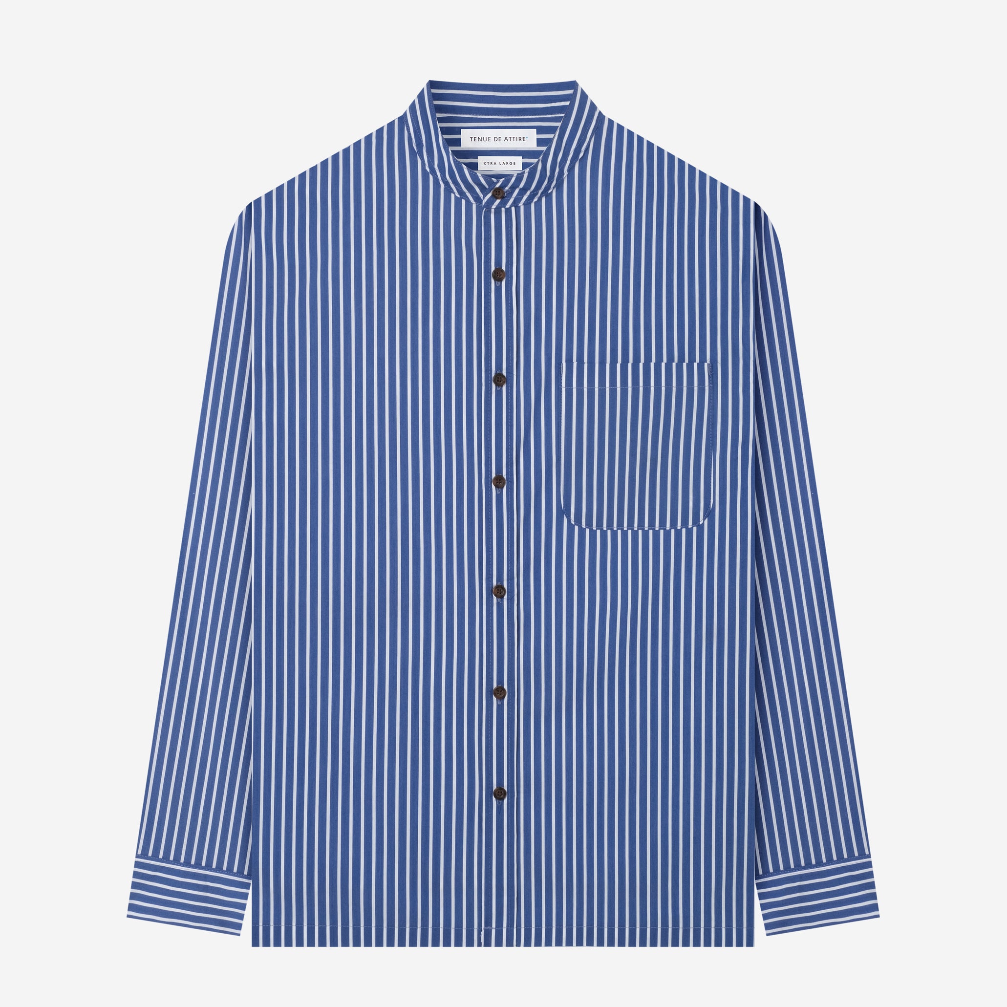 By The Hours Band Collar Long Sleeve Shirt Stripes Ocean Blue