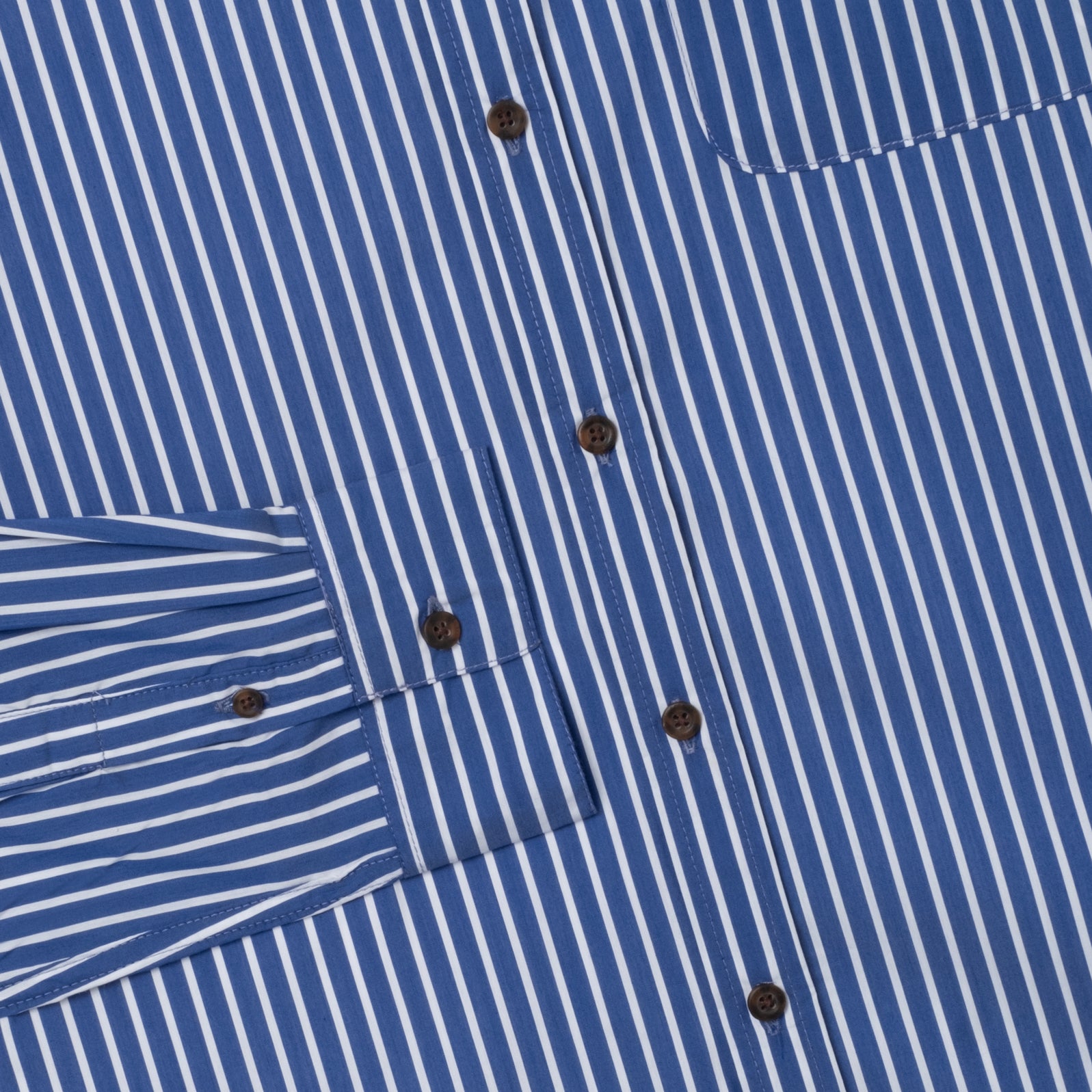 By The Hours Band Collar Long Sleeve Shirt Stripes Ocean Blue