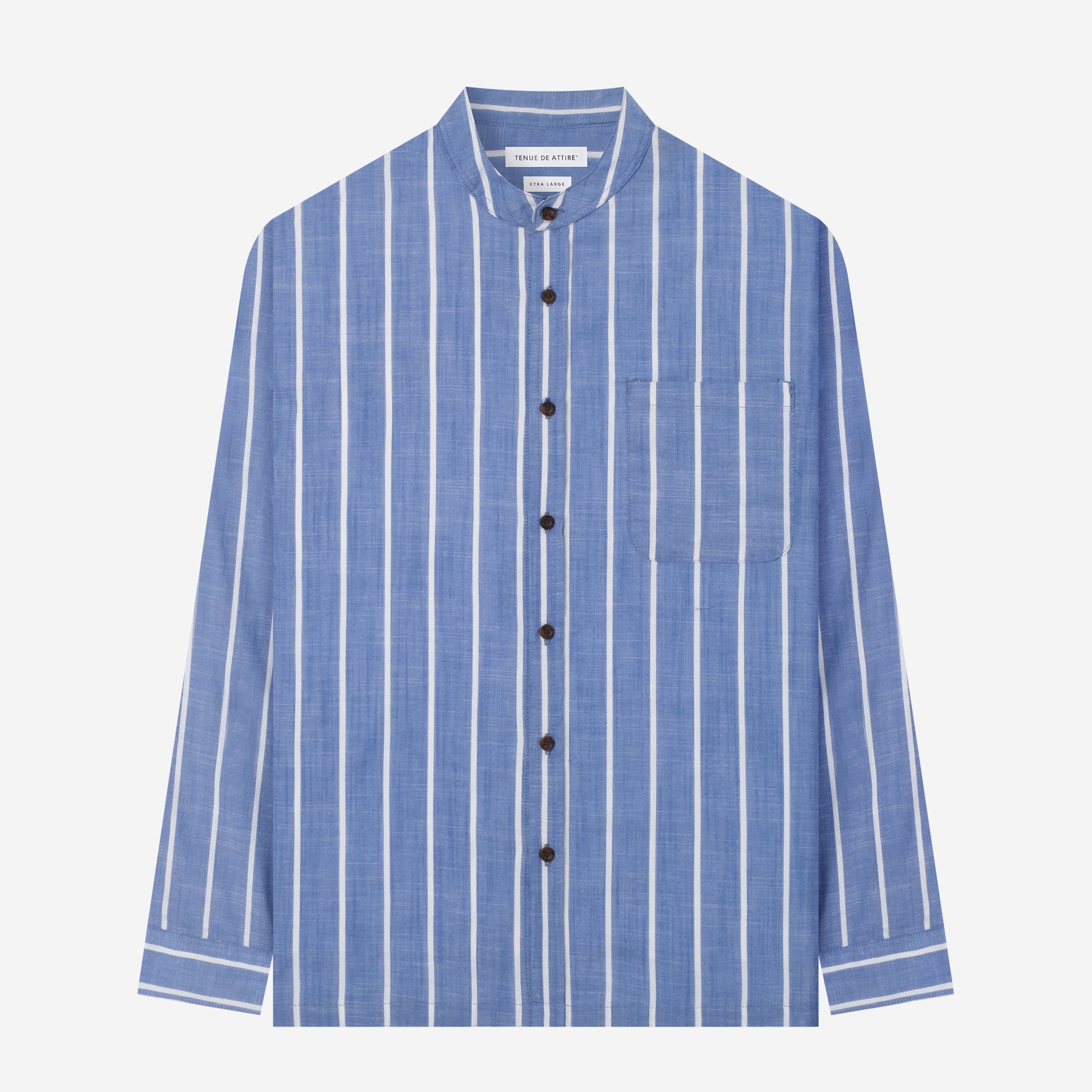 By The Hours Band Collar Long Sleeve Shirt Stripes Pale Blue