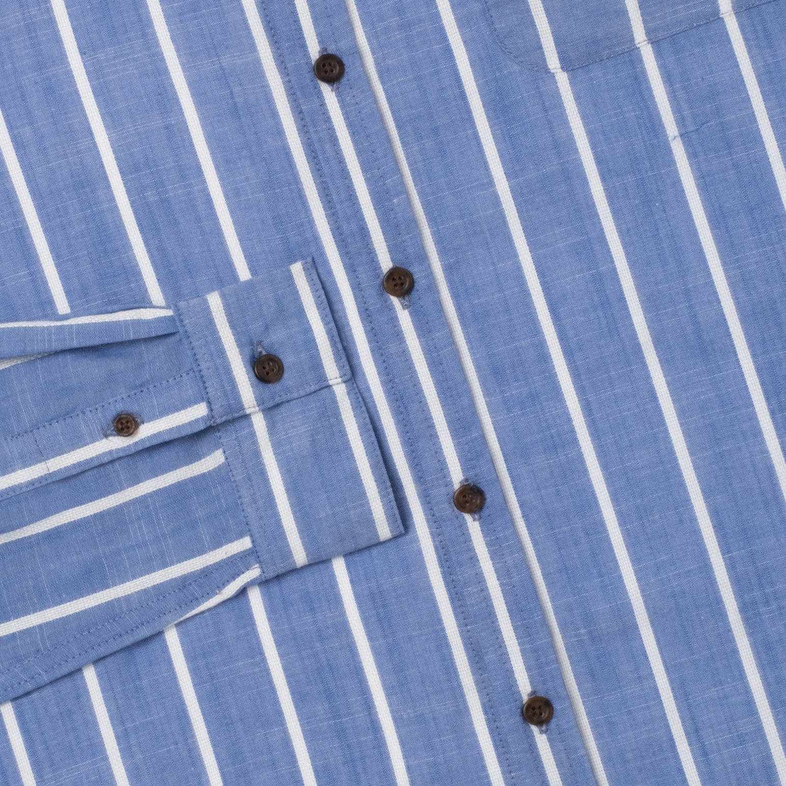 By The Hours Band Collar Long Sleeve Shirt Stripes Pale Blue