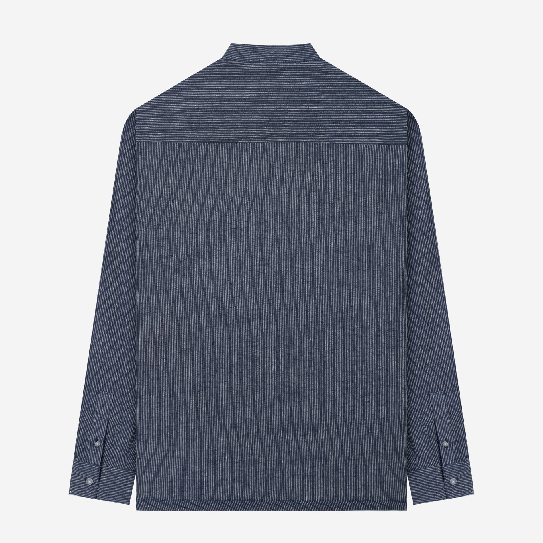 By The Hours Band Collar Long Sleeve Shirt Linen Stripes True Navy