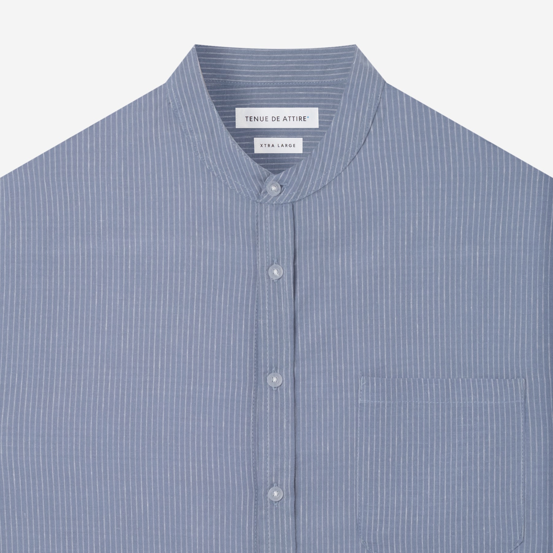 By The Hours Band Collar Long Sleeve Shirt Linen Stripes Light Blue Breeze