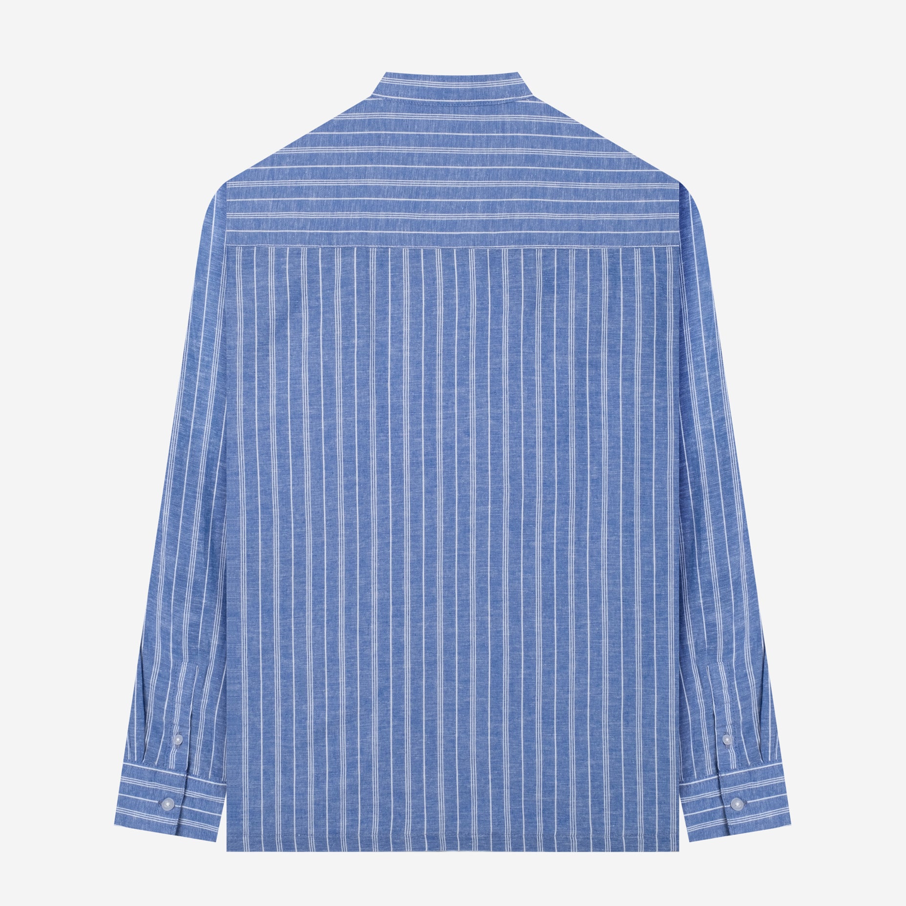 By The Hours Band Collar Long Sleeve Shirt Linen Stripes Blue