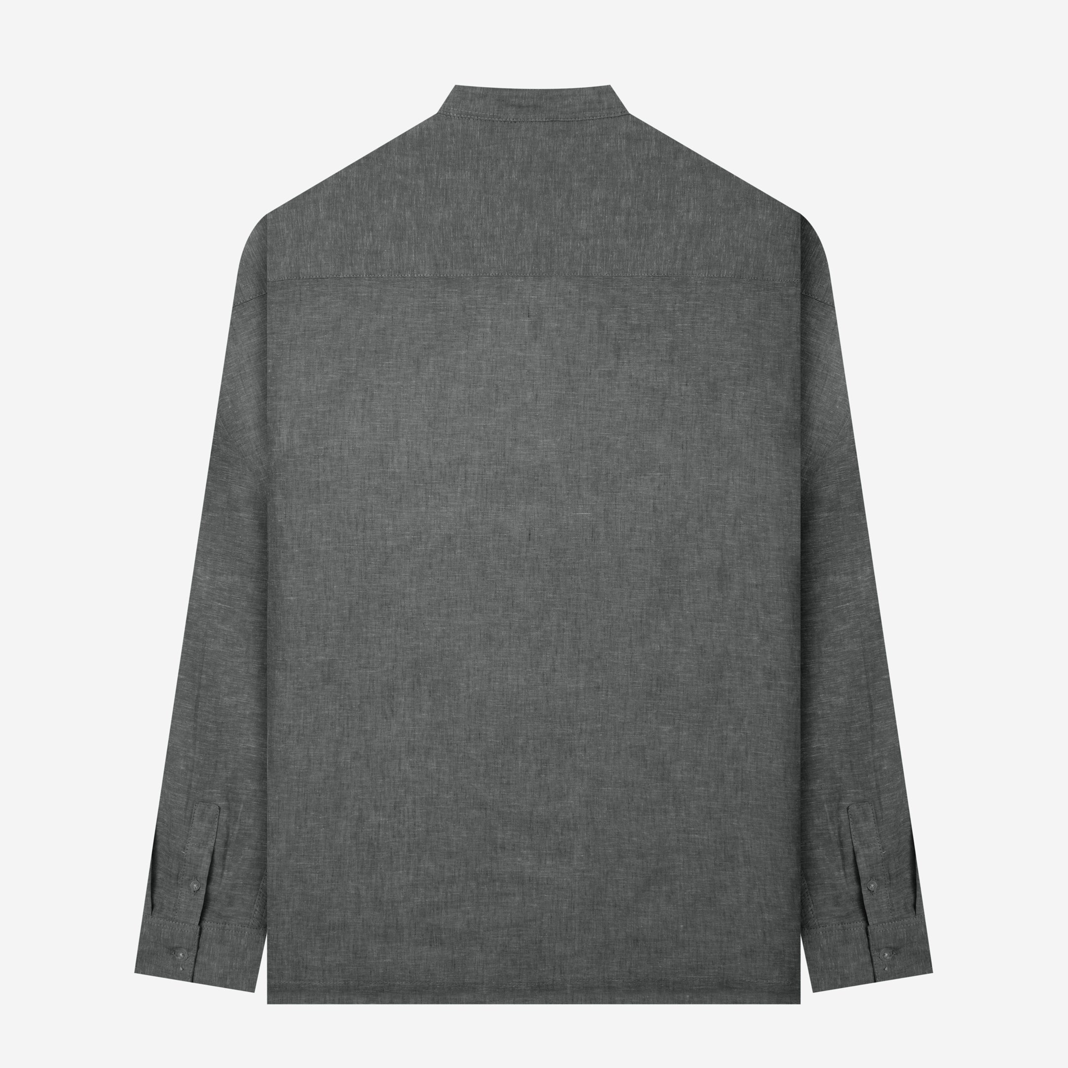 By The Hours Band Collar Long Sleeve Shirt Chambray Denim Cloud Grey