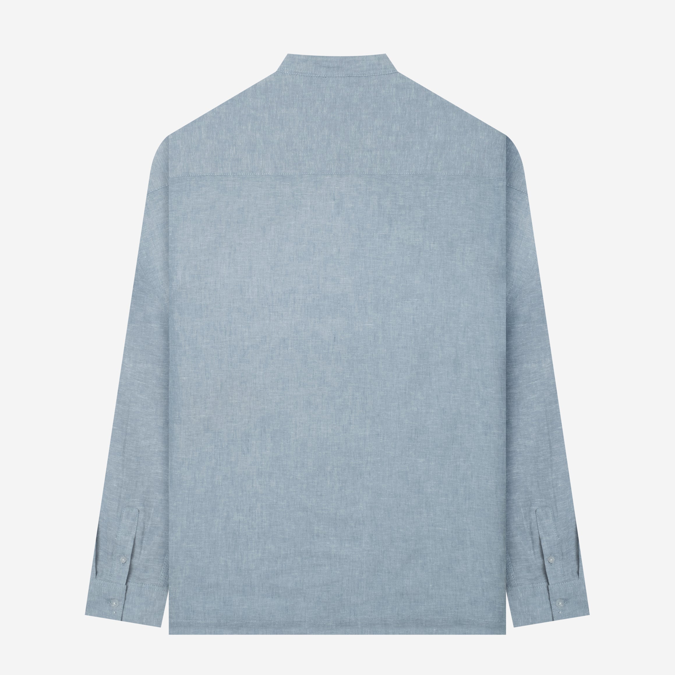 By The Hours Band Collar Long Sleeve Shirt Chambray Denim Frost Blue