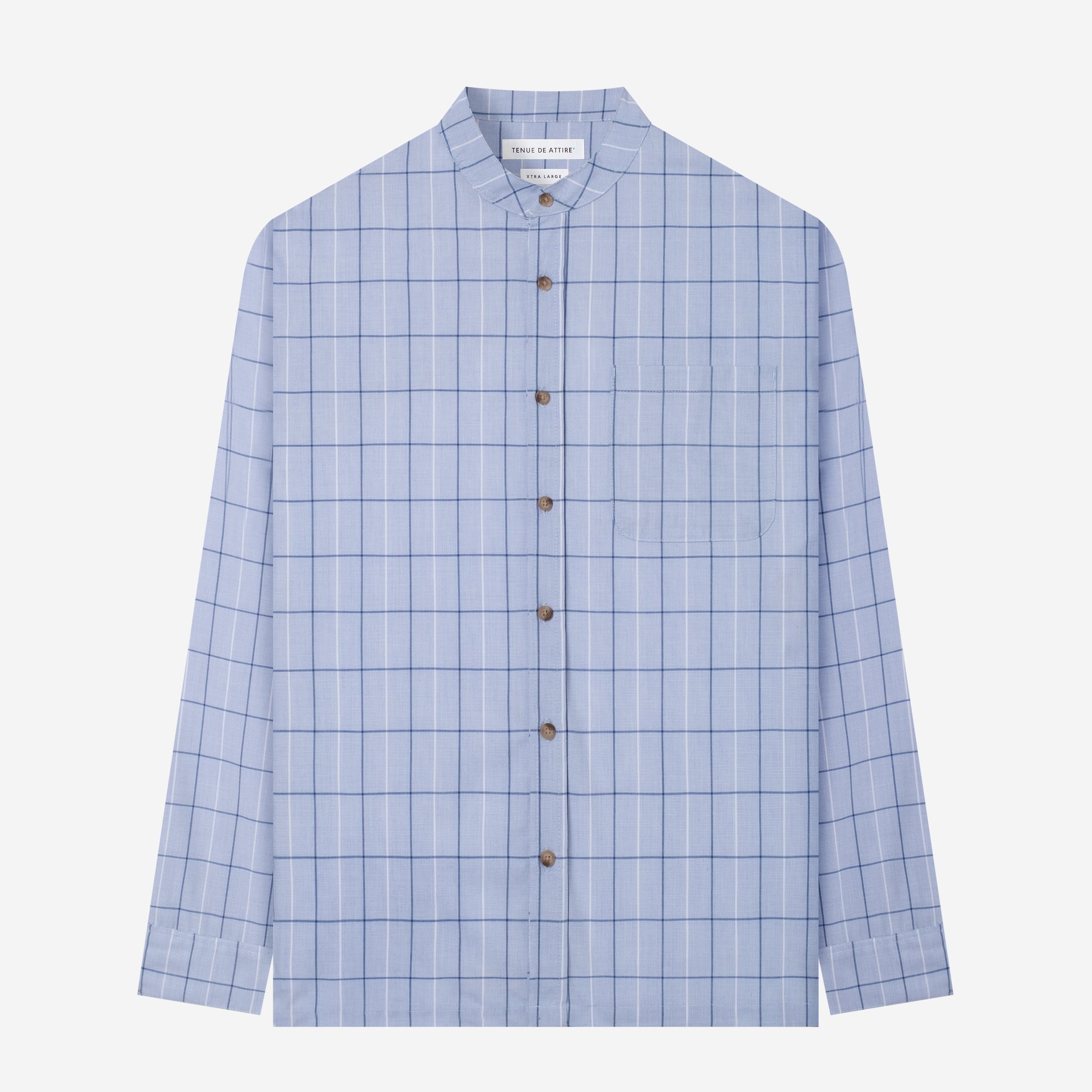 By The Hours Band Collar Long Sleeve Shirt Plaid Sky Blue Zenith