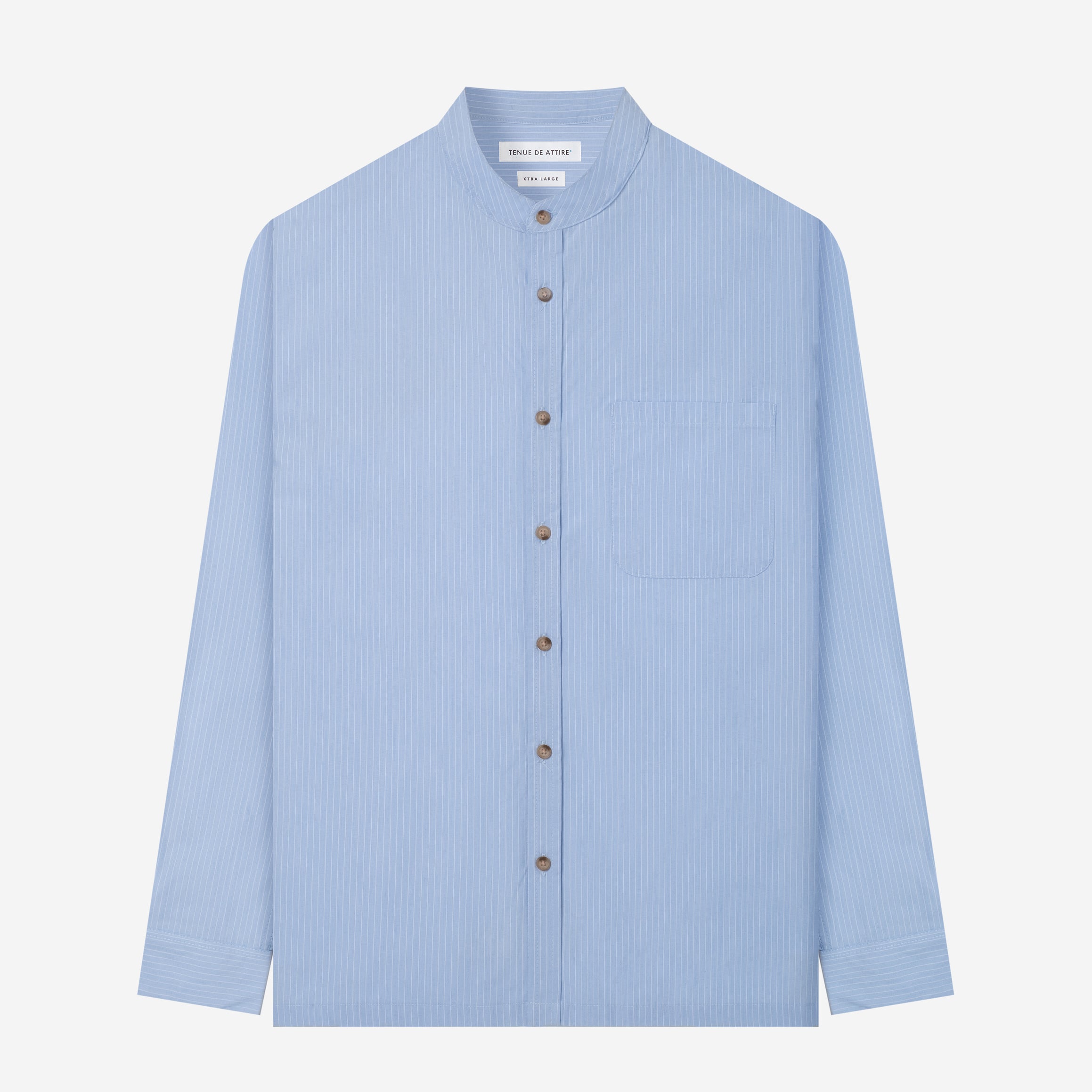 By The Hours Band Collar Long Sleeve Shirt Stripes Blue Sky