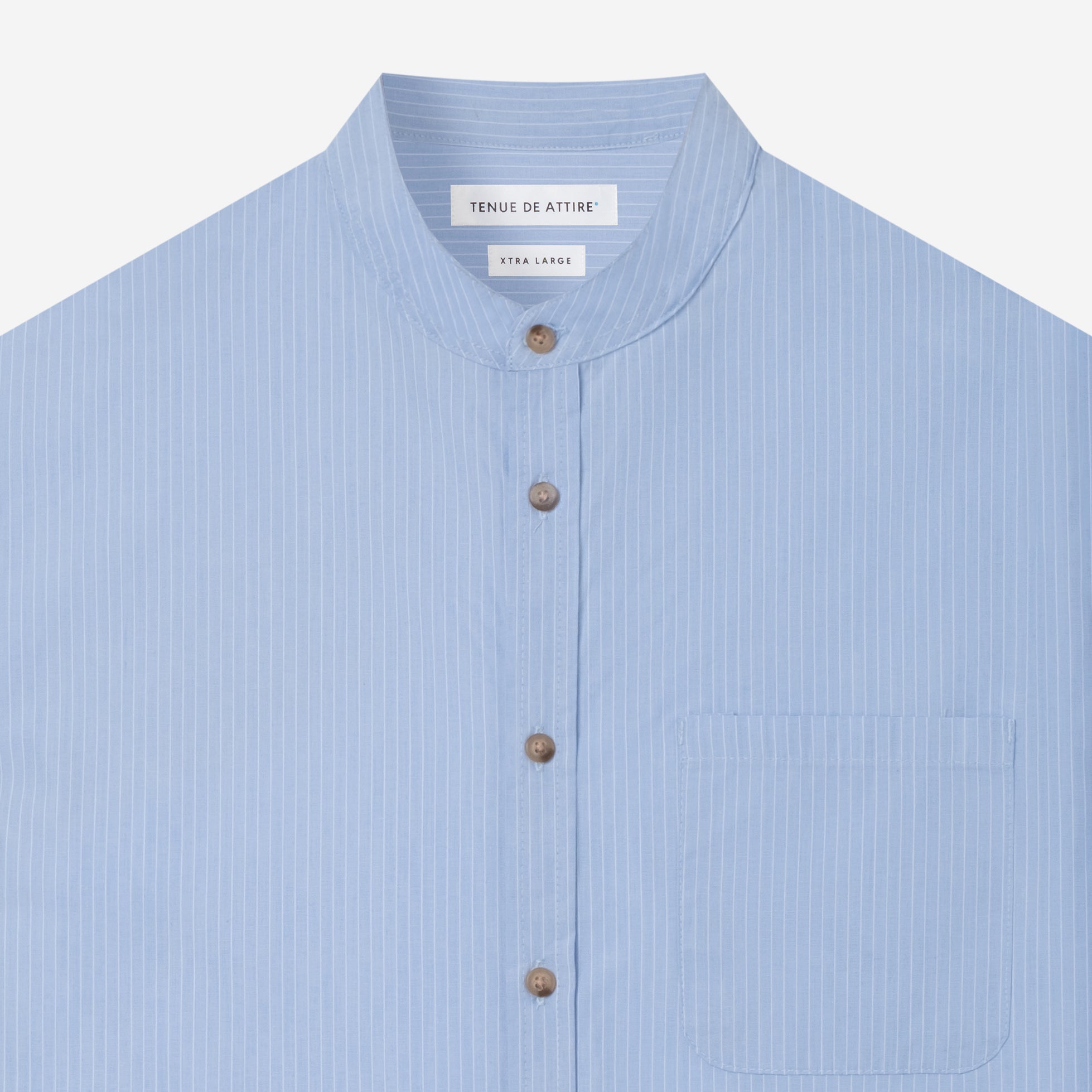 By The Hours Band Collar Long Sleeve Shirt Stripes Blue Sky