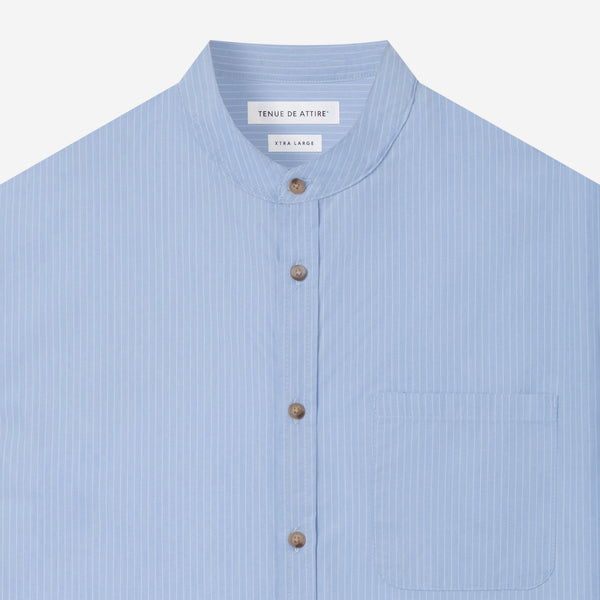 By The Hours Band Collar Long Sleeve Shirt Stripes Blue Sky