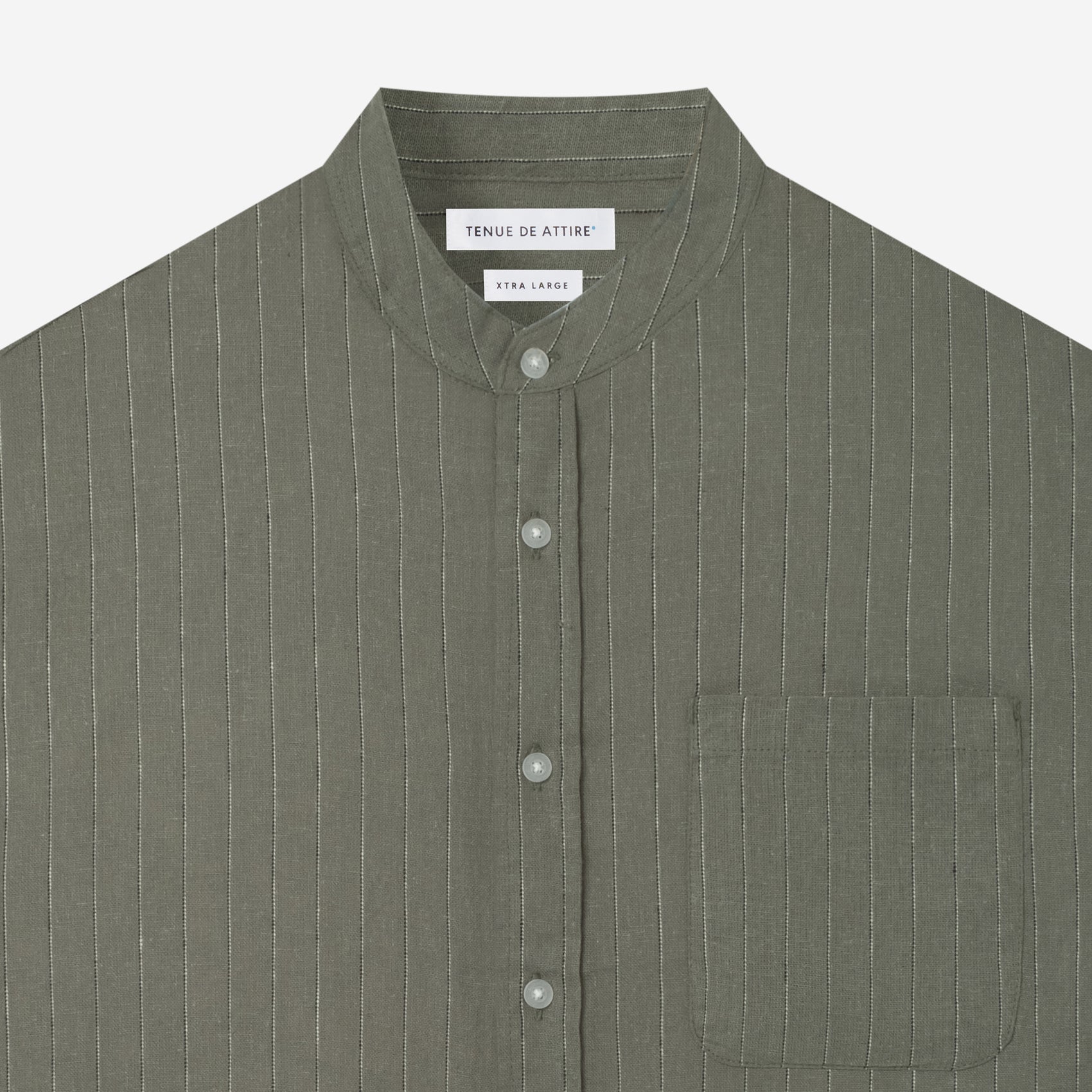 By The Hours Band Collar Long Sleeve Shirt Stripes Olive White