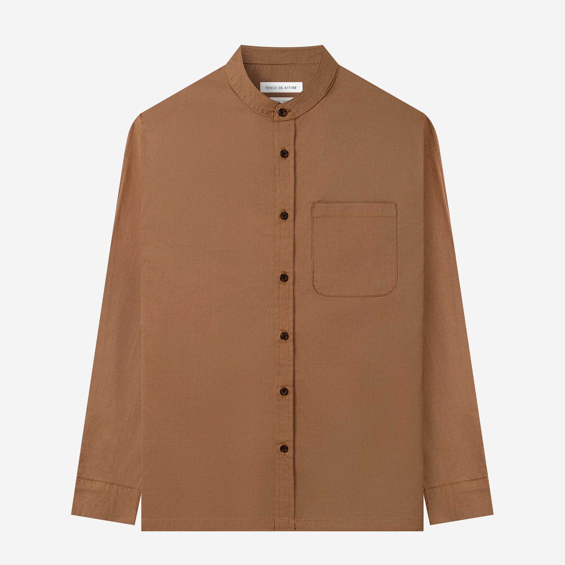 By The Hours Band Collar Long Sleeve Shirt Ripstop Earth Brown