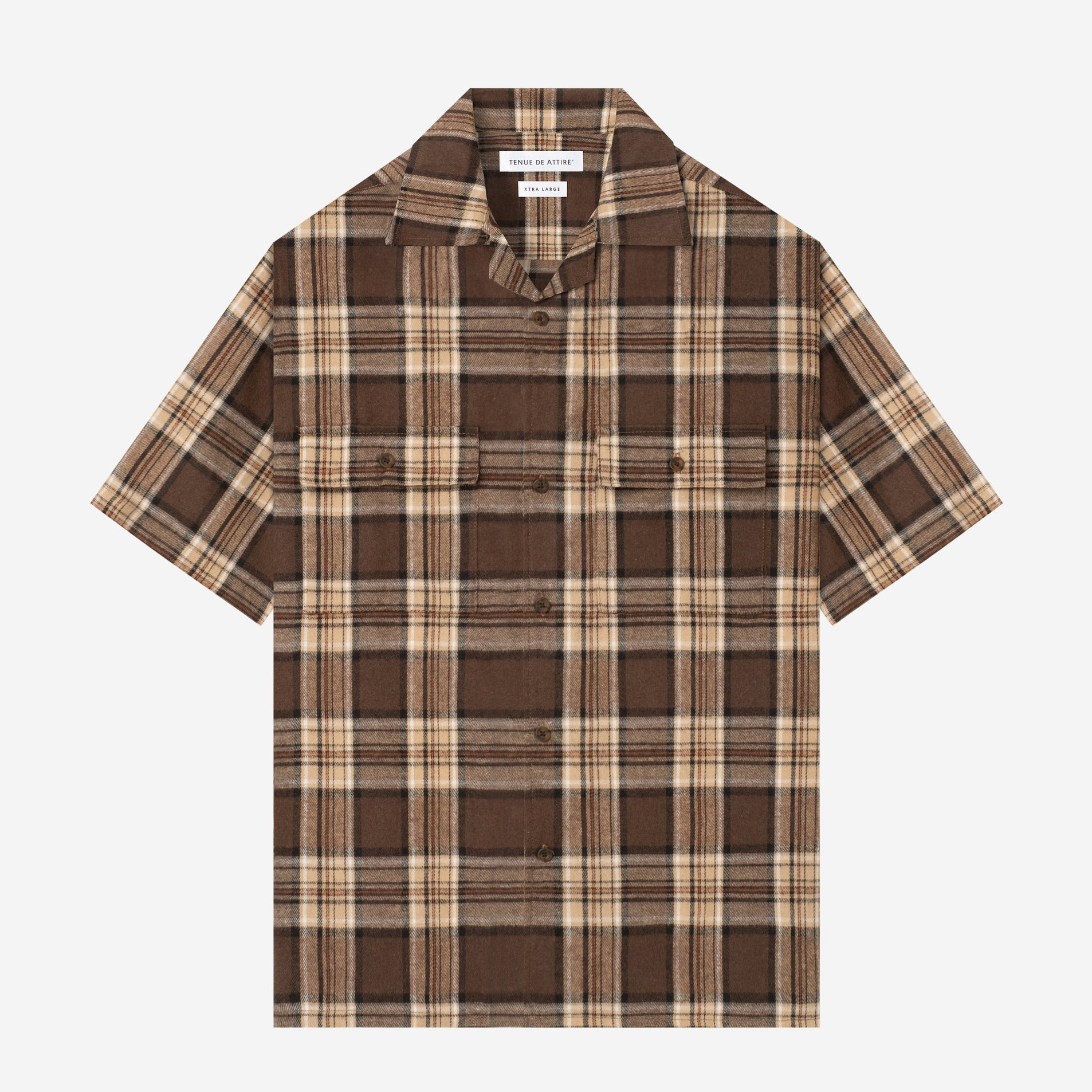 College Camp Collar Short Sleeve Shirt - Brown Khaki