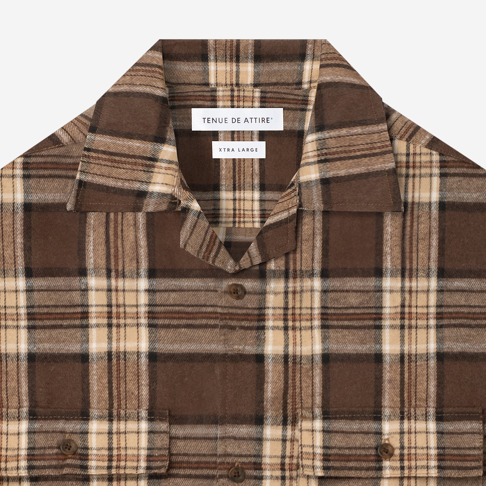 College Camp Collar Short Sleeve Shirt - Brown Khaki