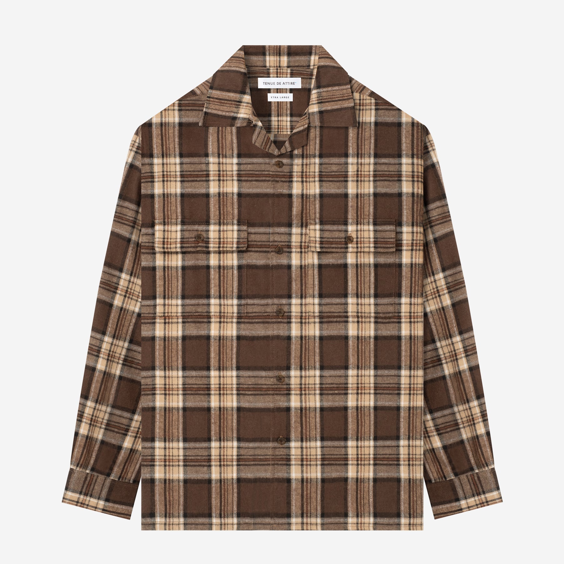 FACTORY SALE - College Camp Collar Long Sleeve Shirt - Brown Khaki