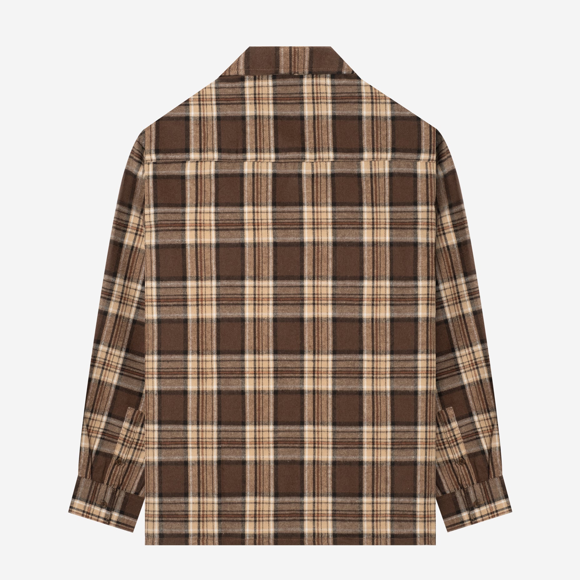 College Camp Collar Long Sleeve Shirt - Brown Khaki