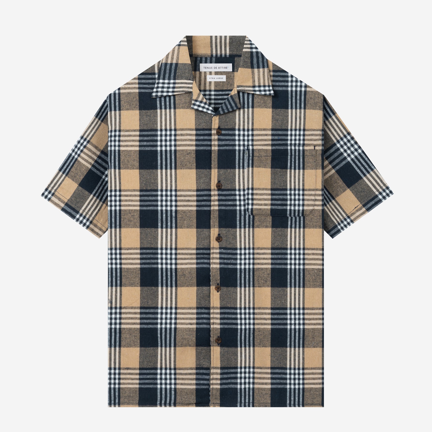 FACTORY SALE - College Camp Collar Short Sleeve Shirt - Navy Khaki