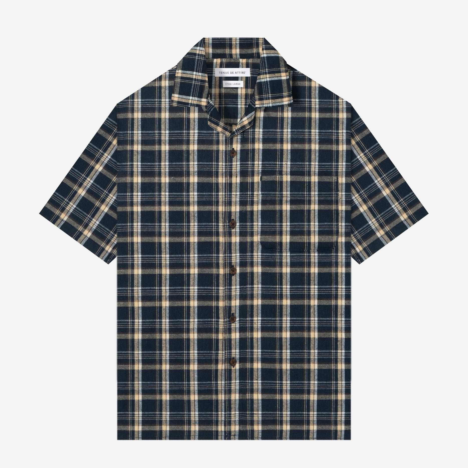 College Camp Collar Short Sleeve Shirt - Navy Cream