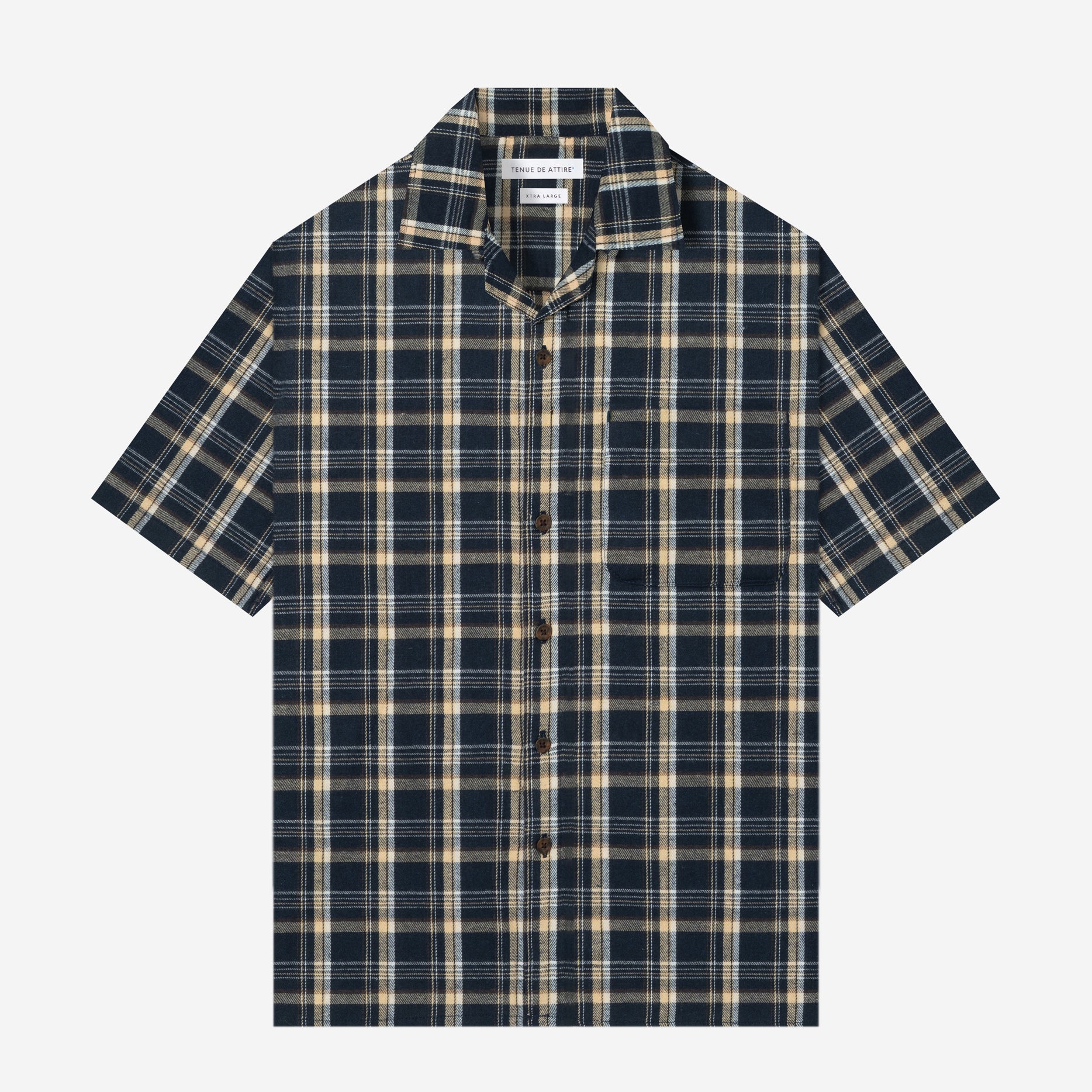 FACTORY SALE - College Camp Collar Short Sleeve Shirt - Navy Cream