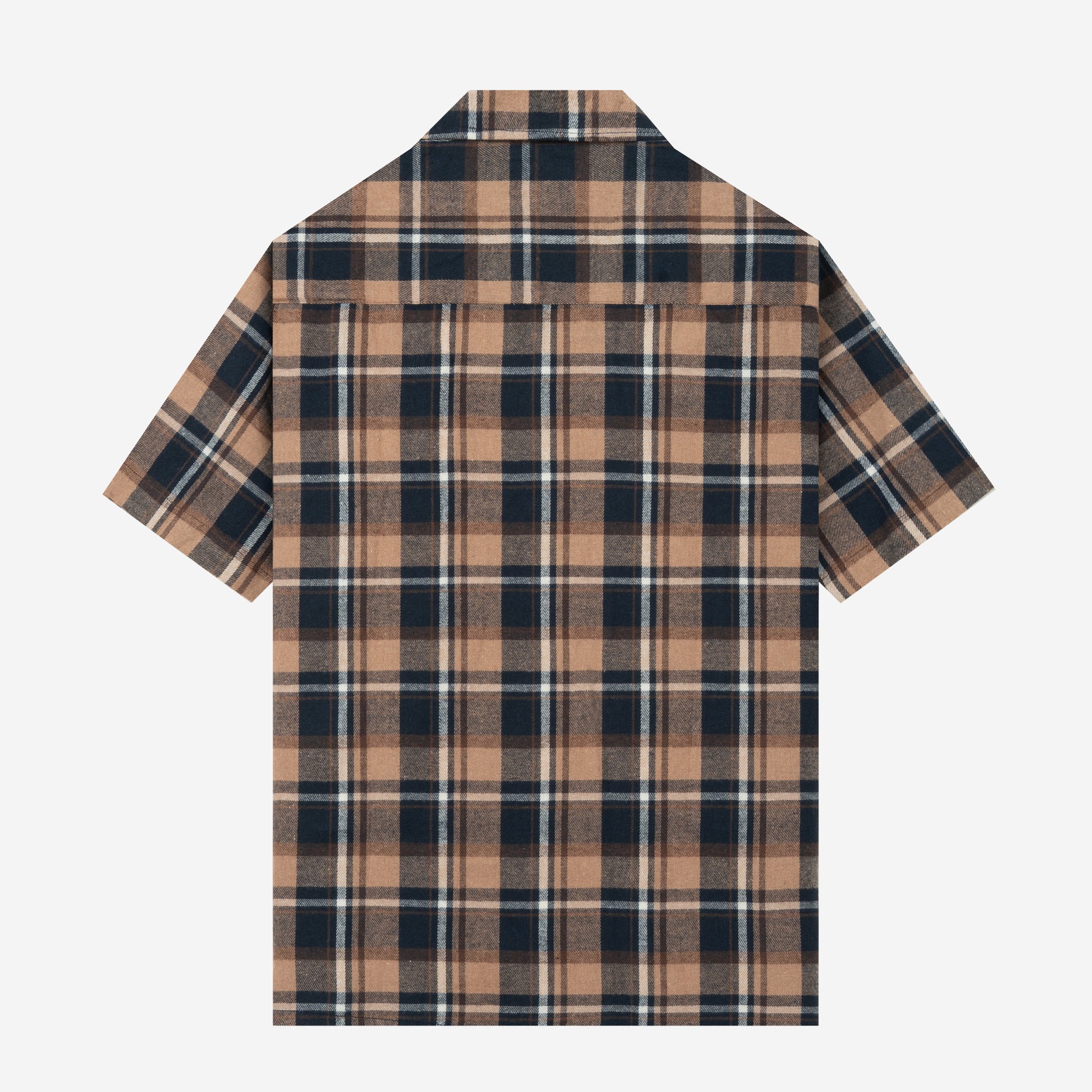 College Camp Collar Short Sleeve Shirt - Navy Brown