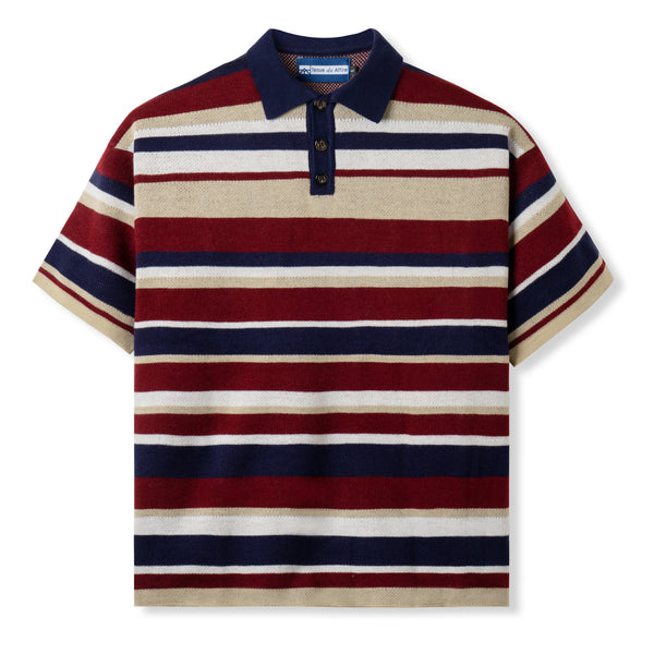 Cozy Knit Polo - Brown Navy Stripes