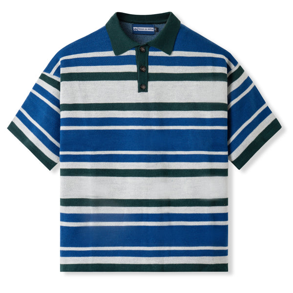 Cozy Knit Polo - Blue Green Stripes