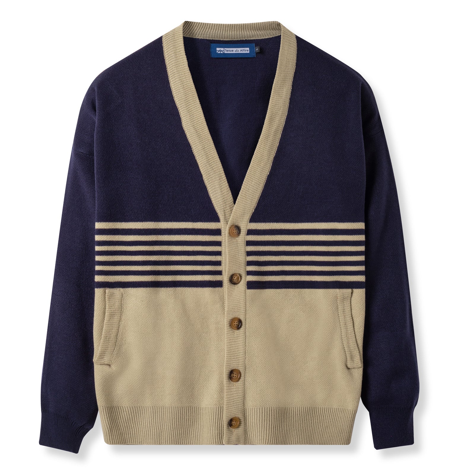 FACTORY SALE - Cozy Knit Cardigan - Navy Stripes