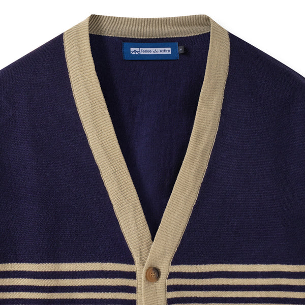 Cozy Knit Cardigan - Navy Stripes