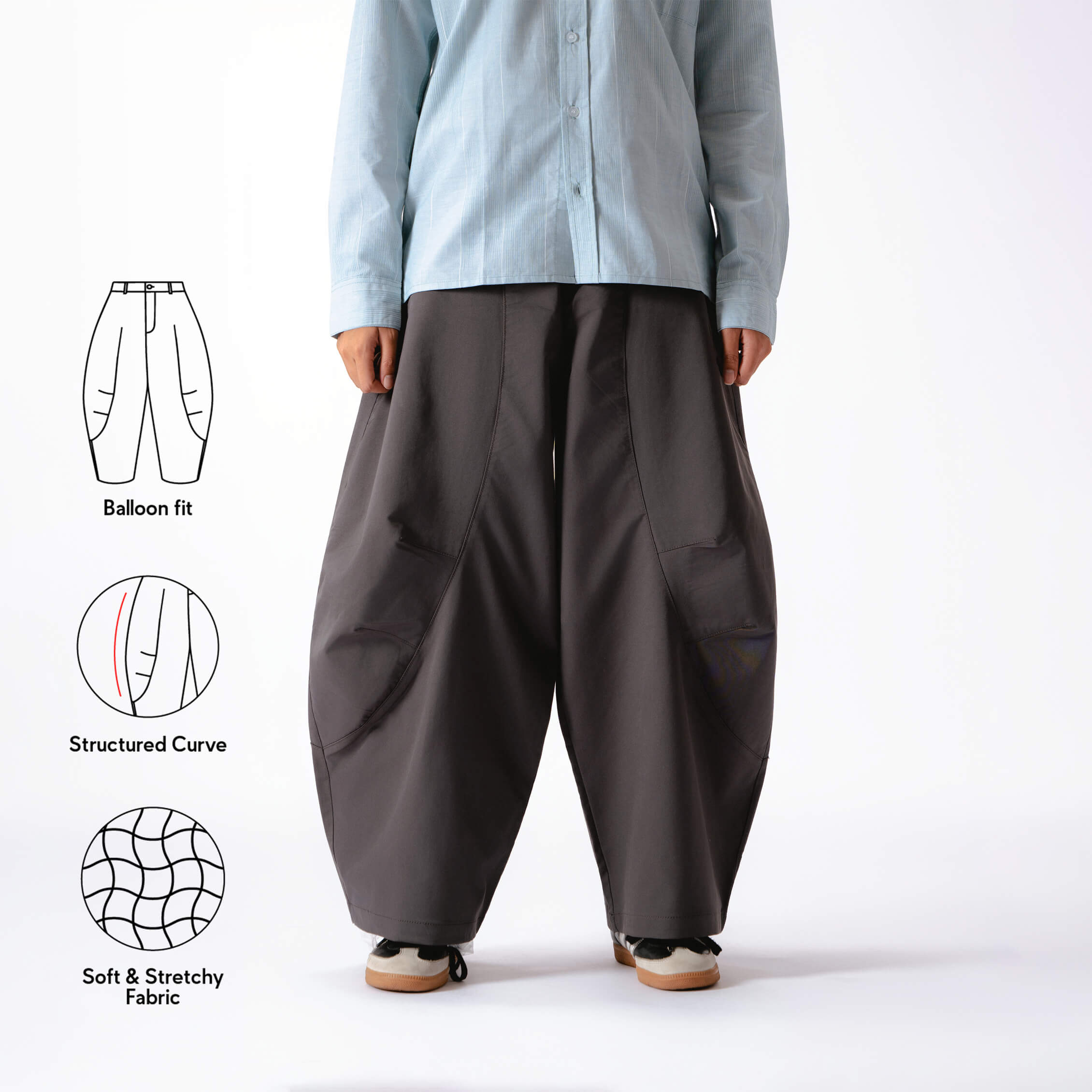 Women Parisian Barrel Pants - Dark Grey